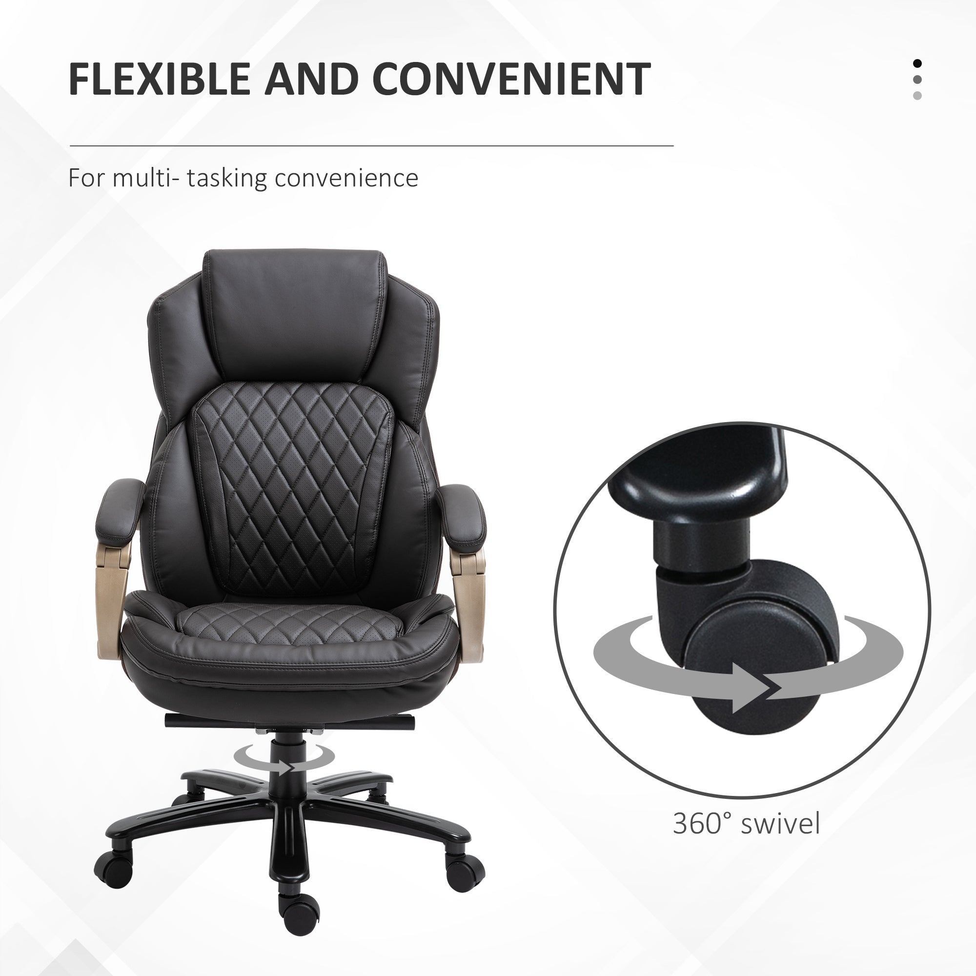 Big and Tall Executive Office Chair with Wide Seat, Computer Desk Chair with High Back Diamond Stitching, Adjustable Height & Swivel Wheels, Brown