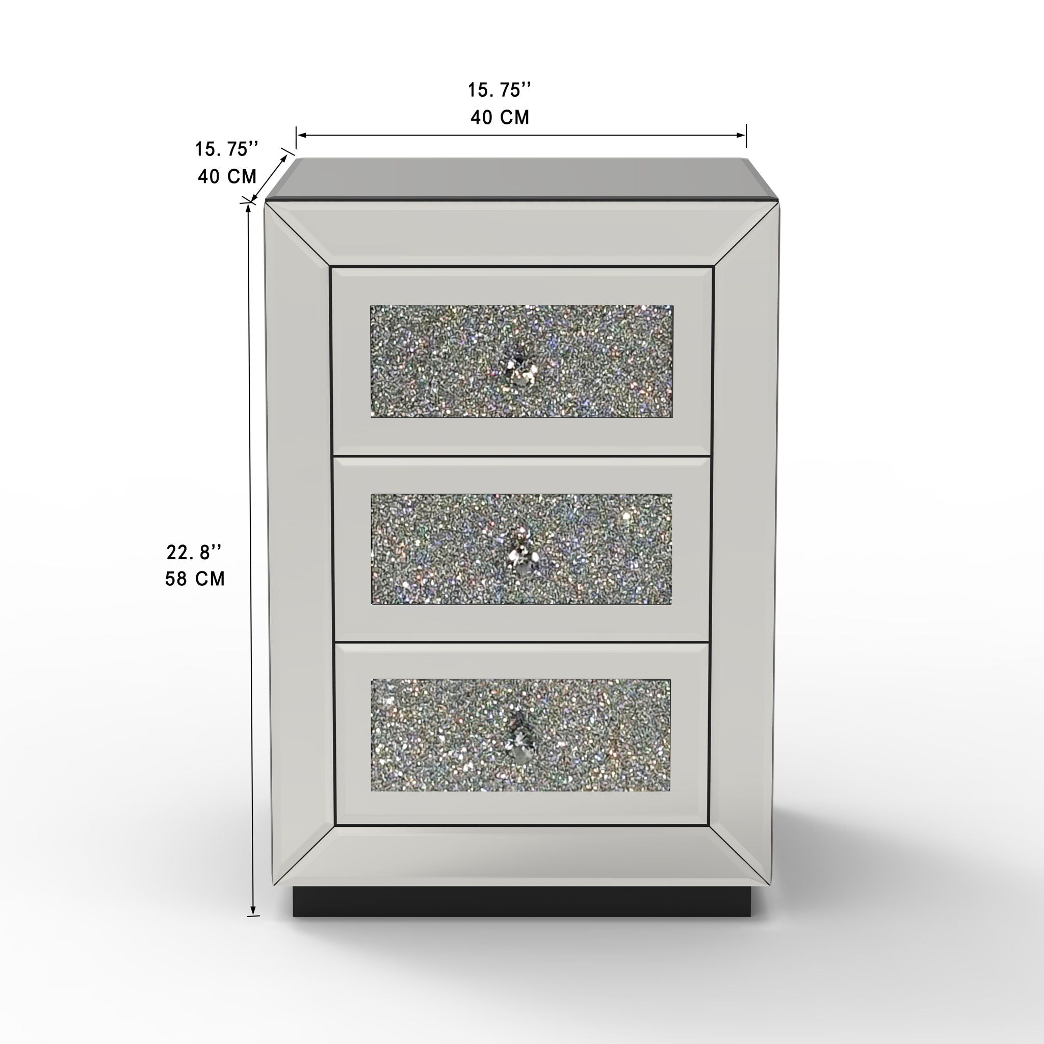 3 Drawer Nightstand With Glass Accents, Bedside Table For Bedroom - Silver