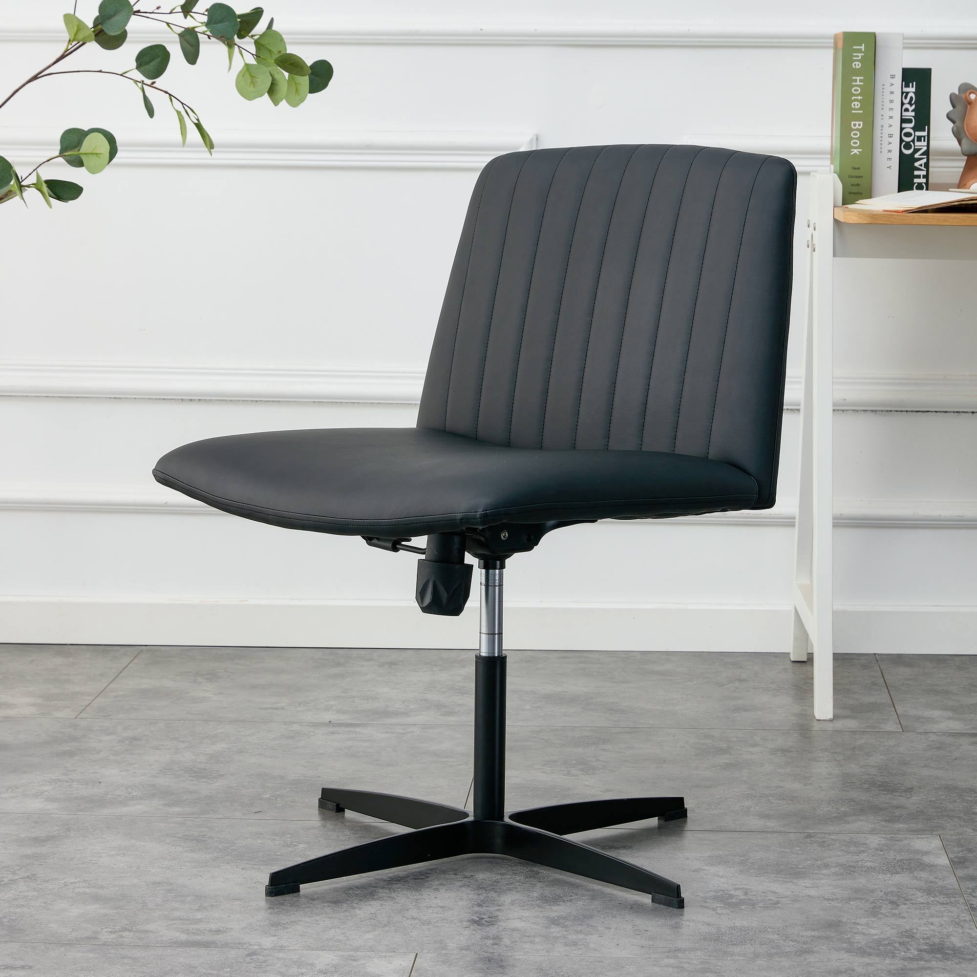 Black High Grade Pu Material. Home Computer Chair Office Chair Adjustable 360 ° Swivel Cushion Chair With Black Foot Swivel Chair Makeup Chair Study Desk Chair. No WheelsW115167391