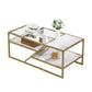 Golden Coffee Table with Storage Shelf, Tempered Glass Coffee Table with Metal Frame for Living Room&Bedroom