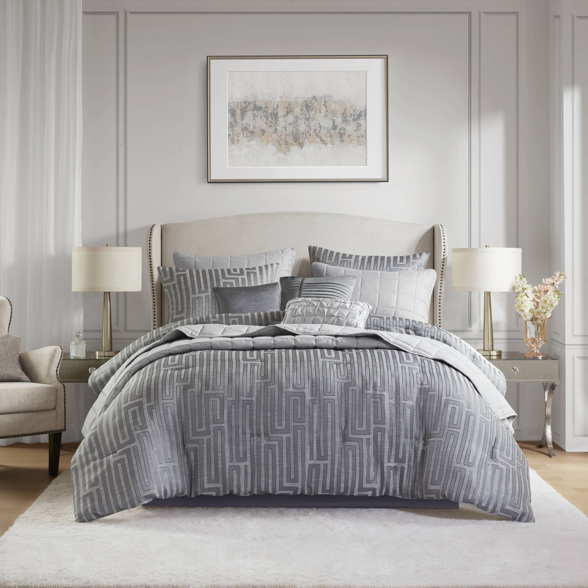 Royce - 10 Piece Queen Luxury Comforter Set - Gray