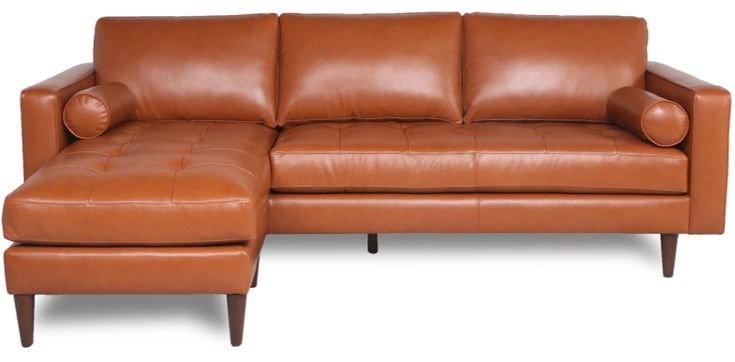 Mid-Century Tufted Leather Sectional With Reversible Chaise