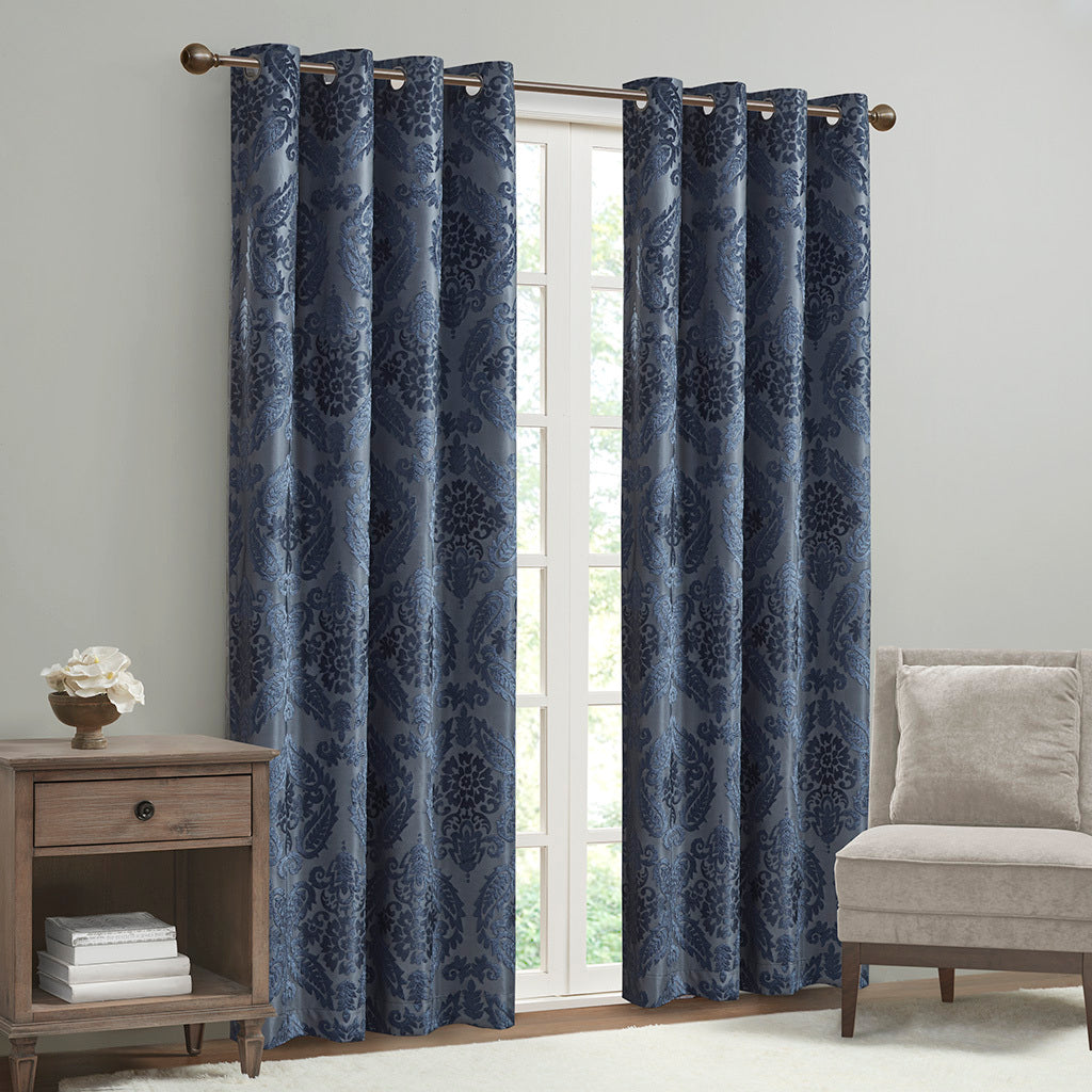 Knitted Jacquard Paisley Total Blackout Grommet Top Curtain Panel