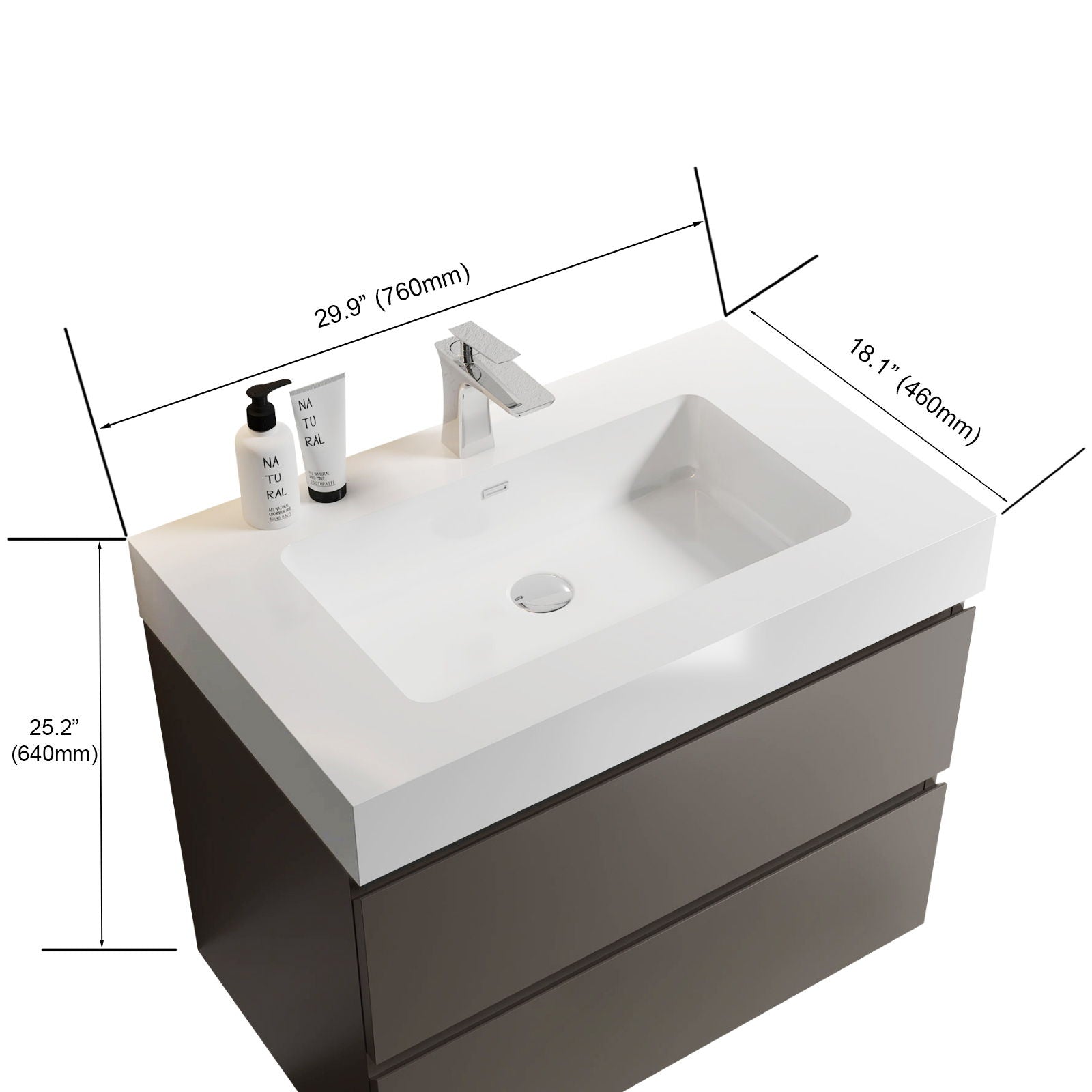 Alice - Bathroom Vanity With Sink, Large Storage Wall Mounted Floating Bathroom Vanity For Modern Bathroom, One-Piece Sink Basin Without Drain And Faucet