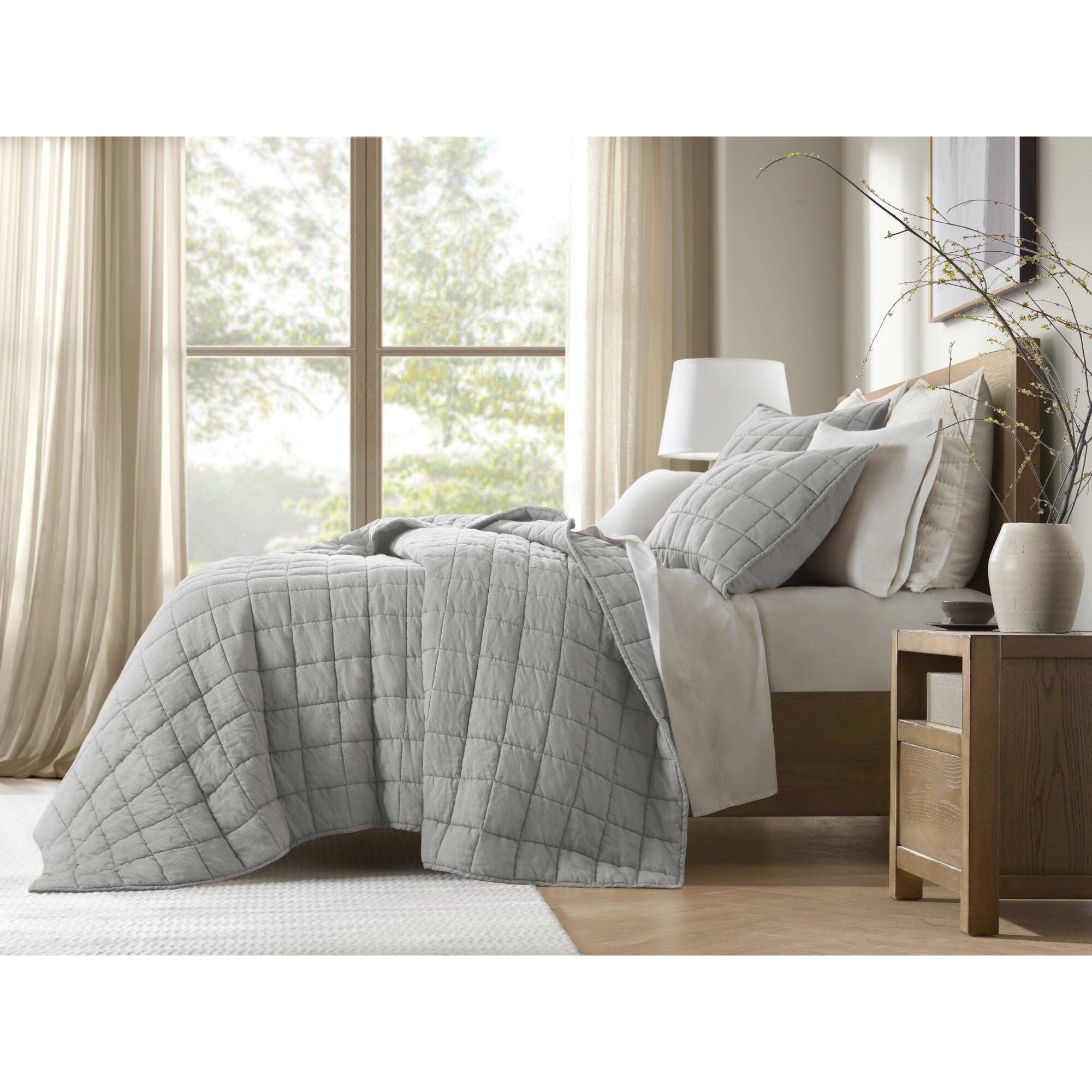 French Flax - King/California King Linen Garment Washed Quilt Set - Gray