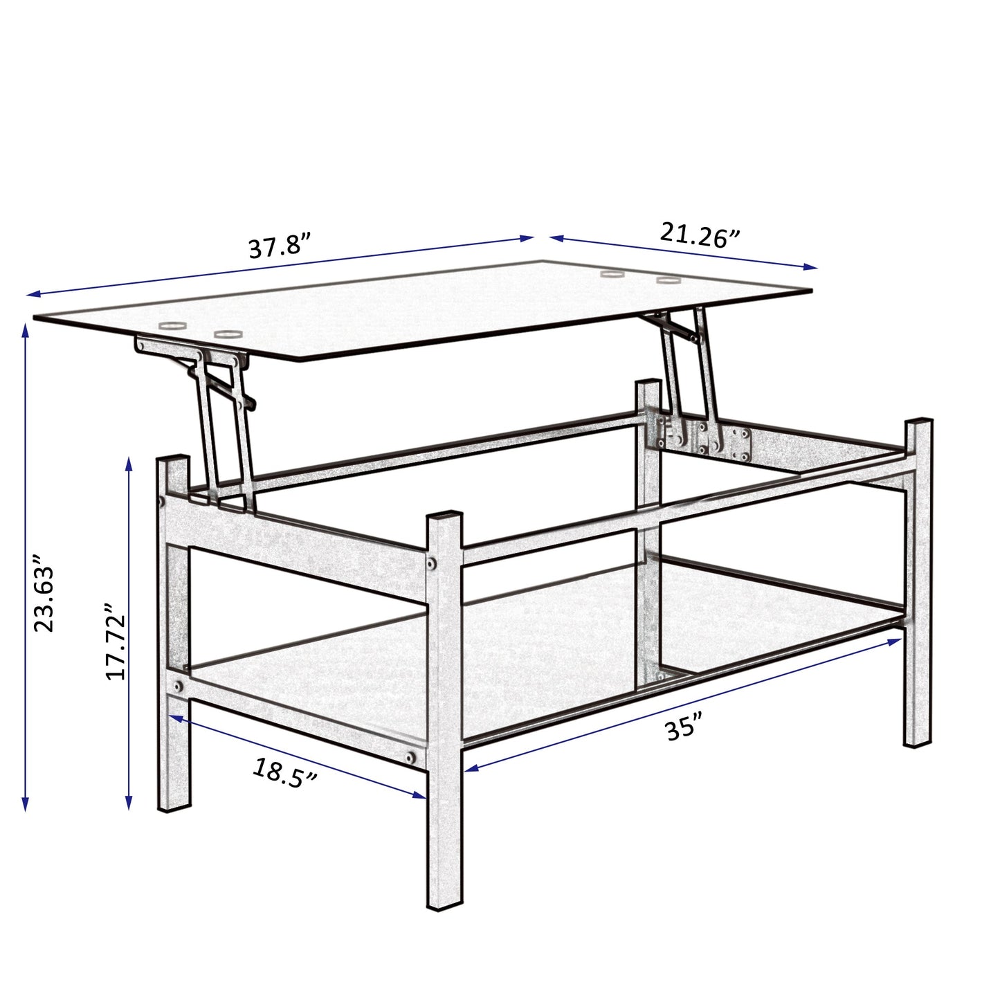 Glass Lift Top Coffee Table, Modern Simple 2-Layer Tempered Glass Coffee Table for Living Room, Black