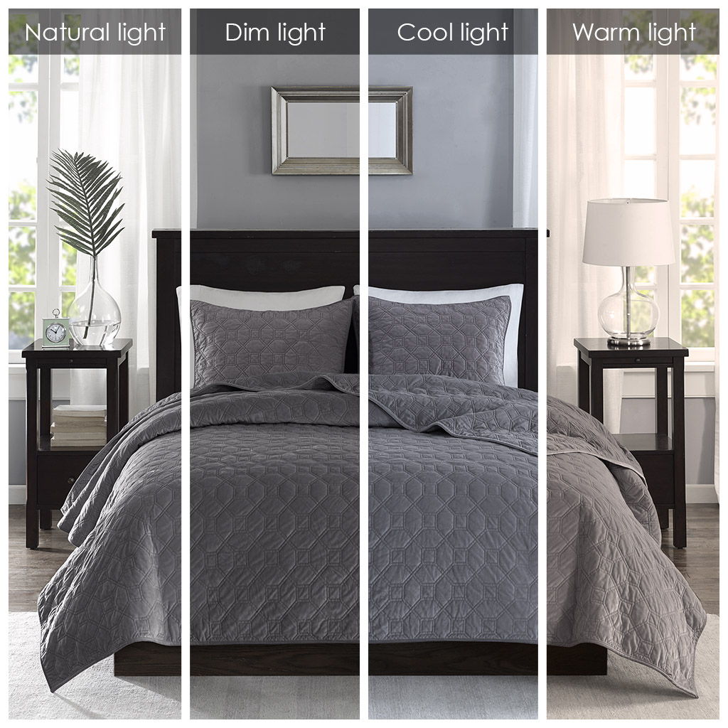 Harper - King Reversible 3 Piece Coverlet Set - Gray