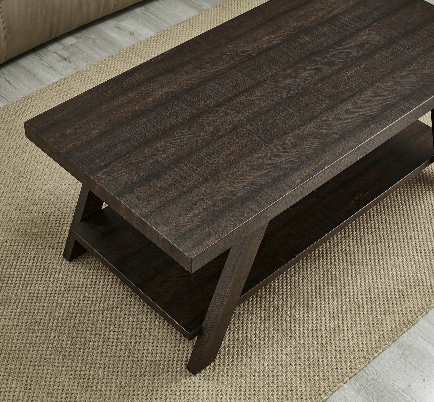 Athens Contemporary 3-Piece Wood Shelf Coffee Table Set in Weathered Espresso