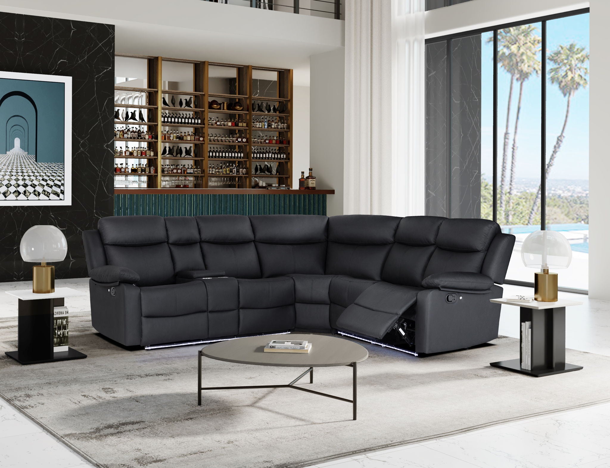 U6026 - Right Facing Console Reclining Loveseat With 1 Recliner, LED And Speaker - Black