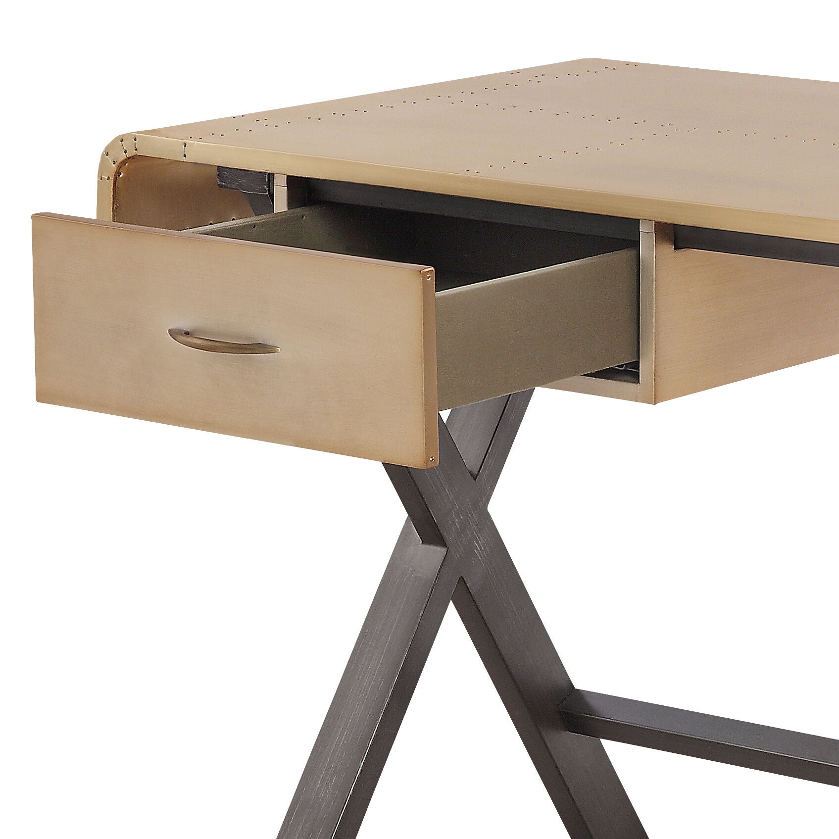 Danton - Aluminum Top Grain Leather Rectangular Writing Desk - Gold