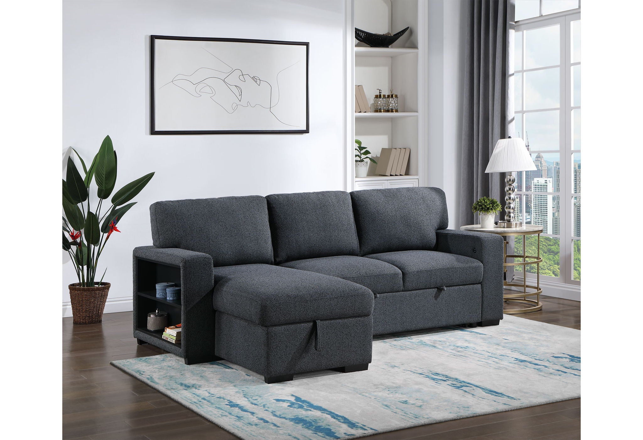U0202 - Reversible Sofa Bed With USB - Dark Gray