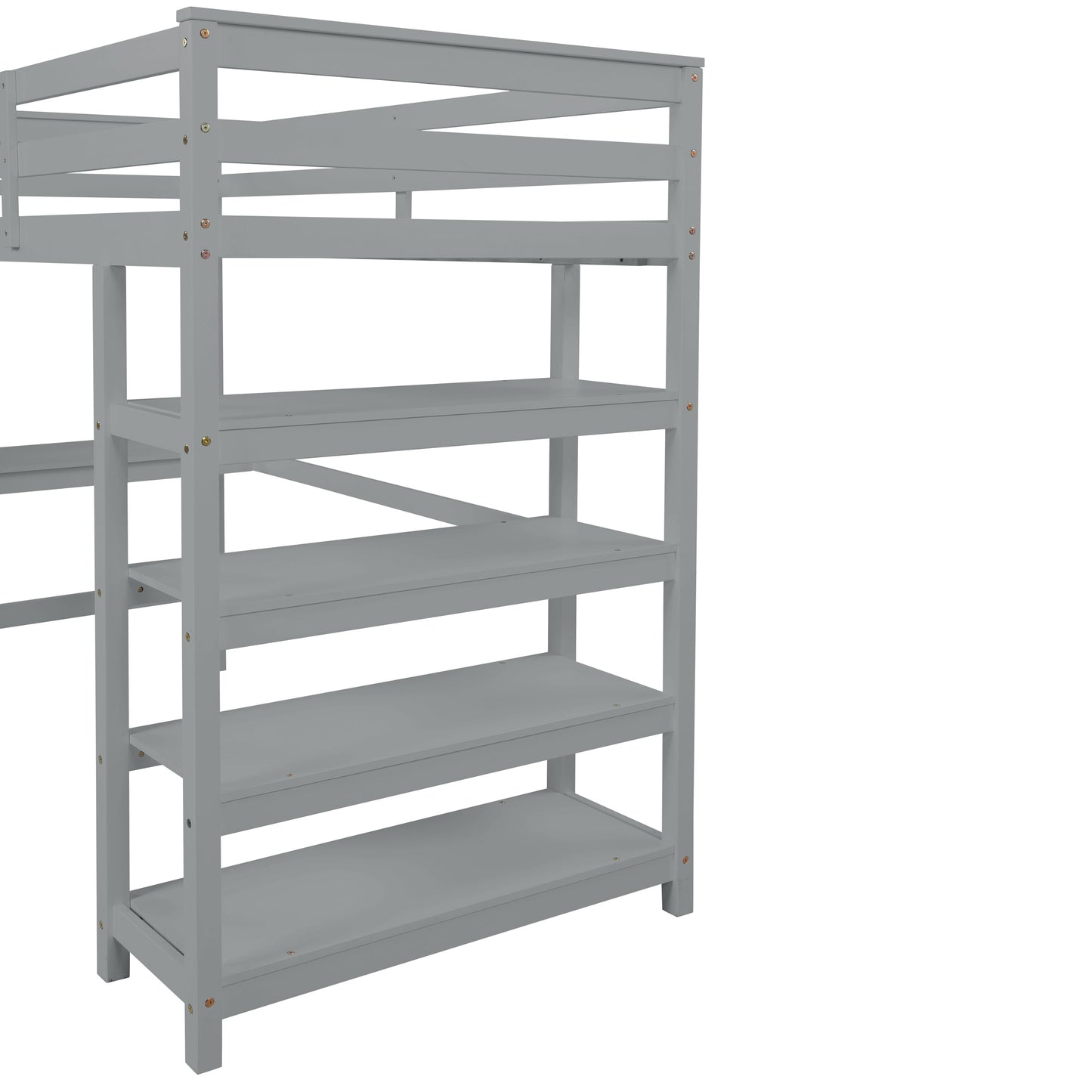 Loft Bed Twin with desk,ladder,shelves , Grey