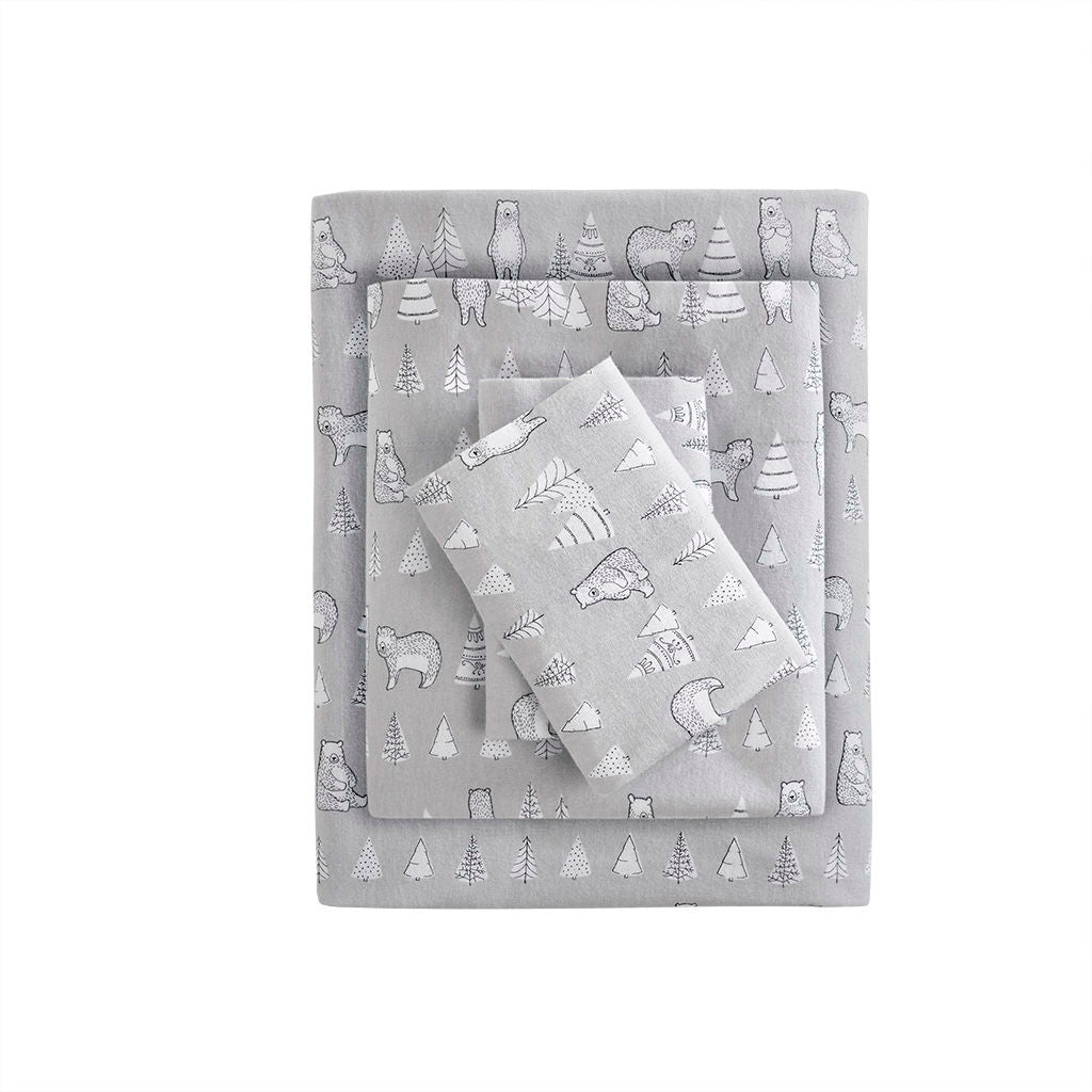 Cozy Flannel - King Printed Sheet Set - Bear
