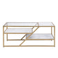 Golden Coffee Table with Storage Shelf, Tempered Glass Coffee Table with Metal Frame for Living Room&Bedroom