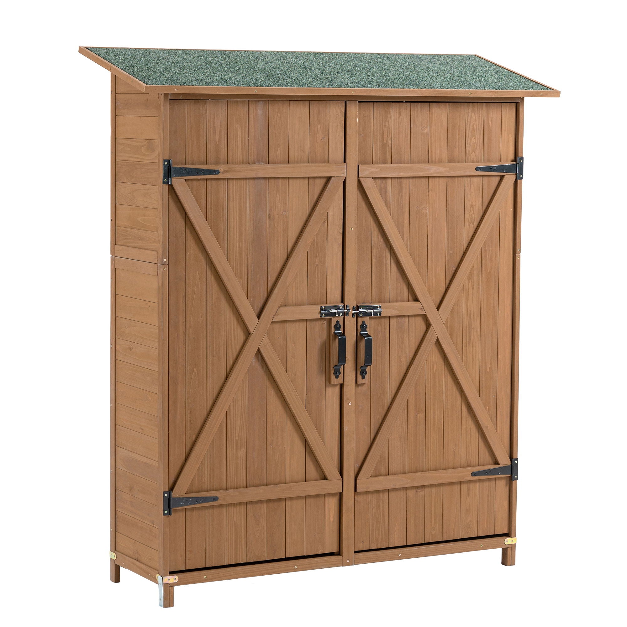 Outdoor Storage Shed With Lockable Door, Wooden Tool Storage Shed With Detachable Shelves & Pitch Roof