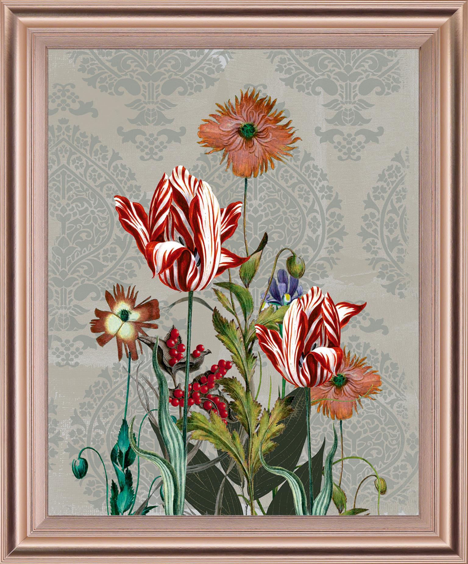 Scarlet Petal Parade - 28" x 34" Framed Wall Art - Gray