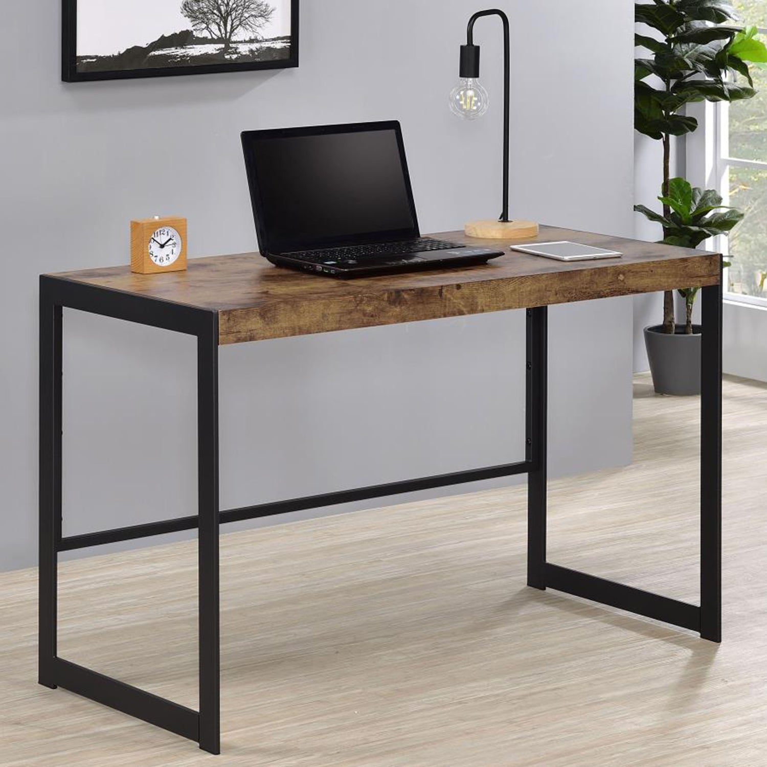 Writing Desk with Metal Frame in Antique Nutmeg and Gunmetal