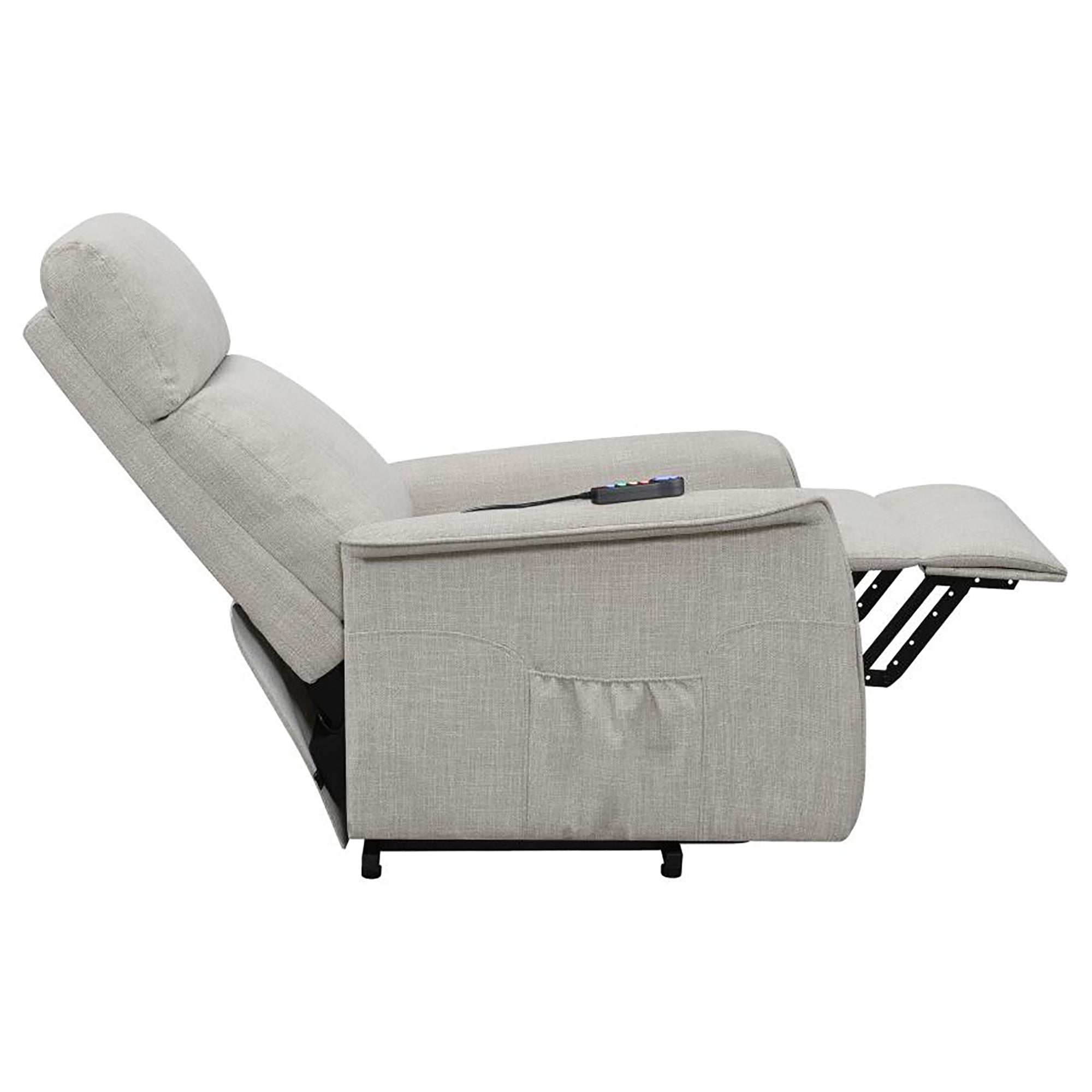 Beige Upholstered Power Lift Recliner with Wired Remote