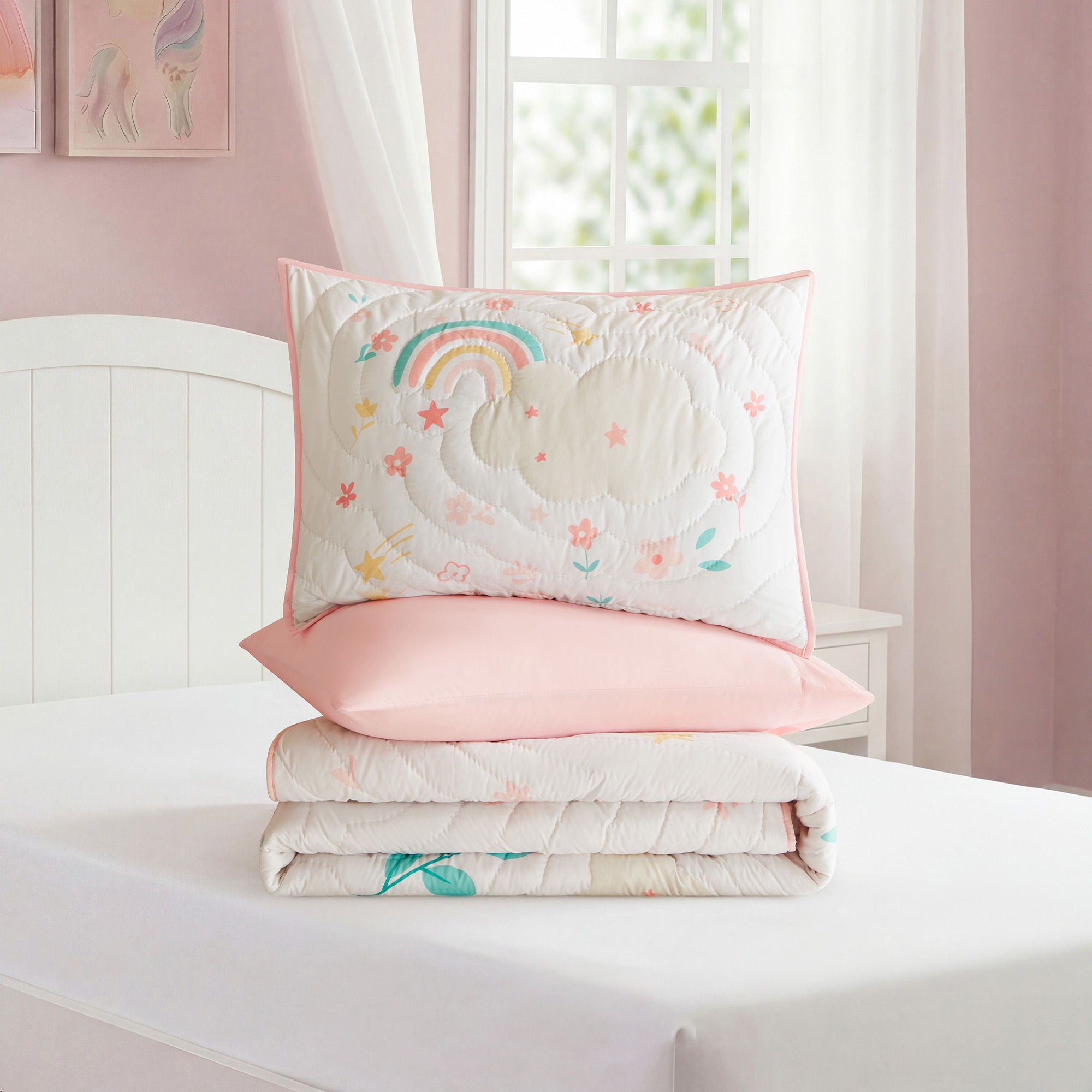 Unicorn Dream - Twin Quilt Set - Pink