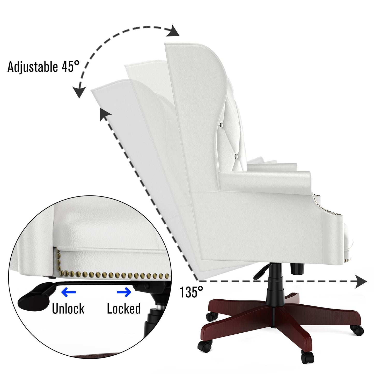 330LBS Executive Office Chair, Ergonomic Design High Back Reclining Comfortable Desk Chair - White