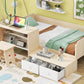 Wood Twin Size Platform Bed with 2 Drawers and 1 Chair&Desk Set, Natural+White