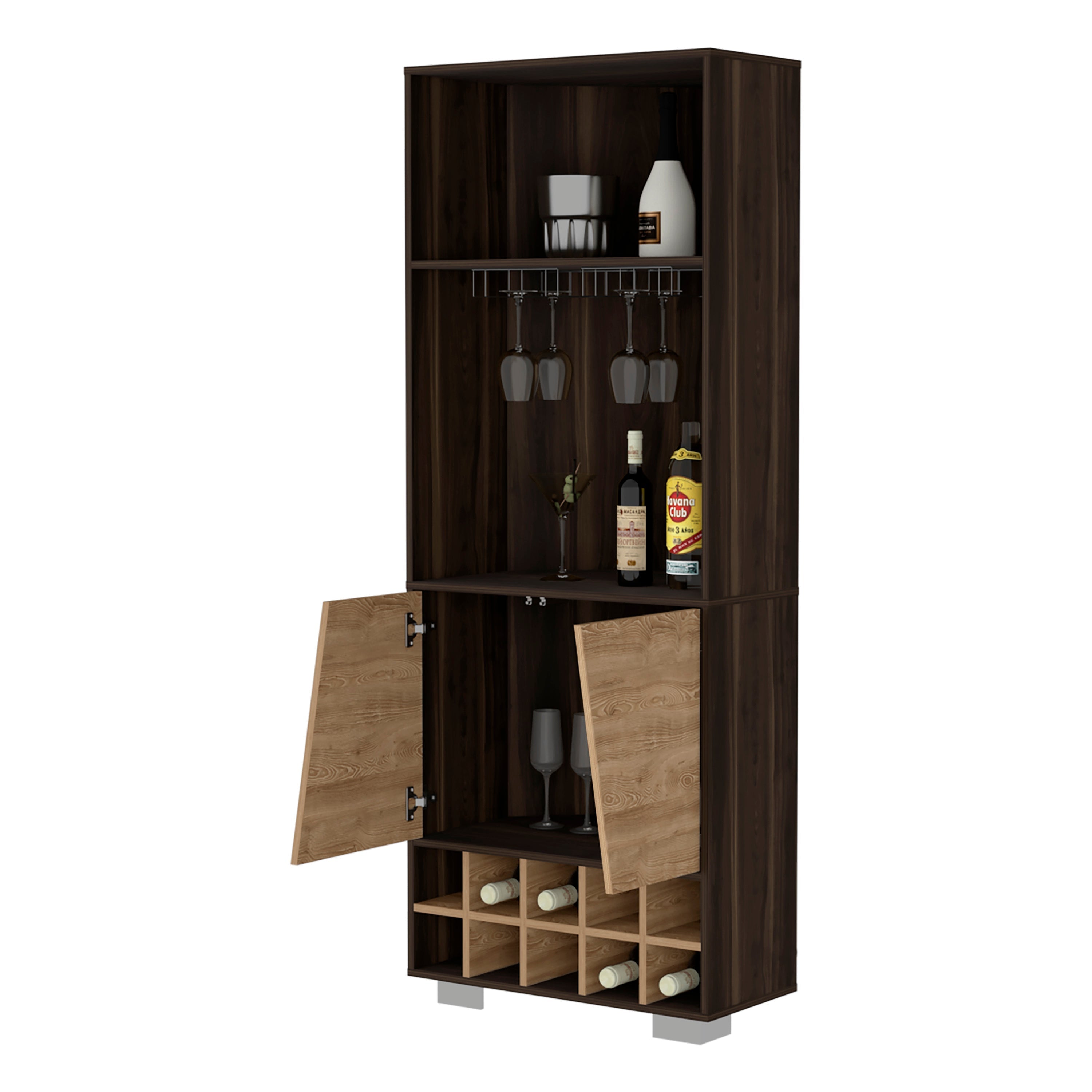 Paso Robles 10-Bottle 3-Shelf Corner Bar Cabinet Dark Oak and Pine