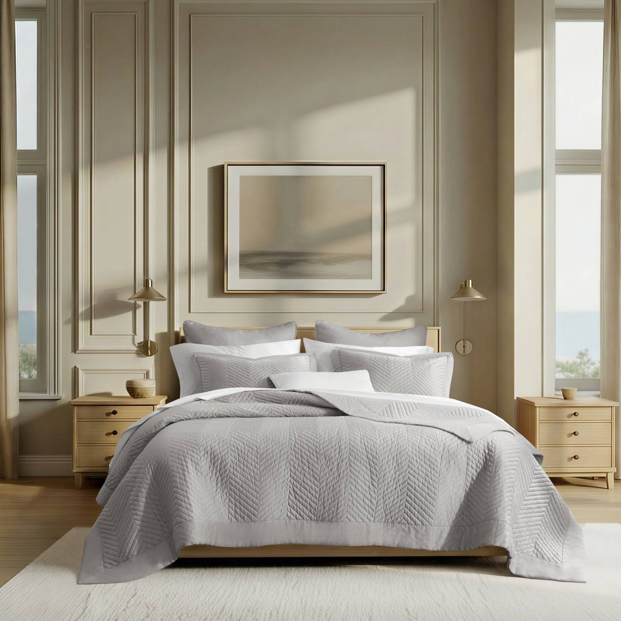 Liam Hotel - 3 Piece Full/Queen Quilt Set - Light Gray