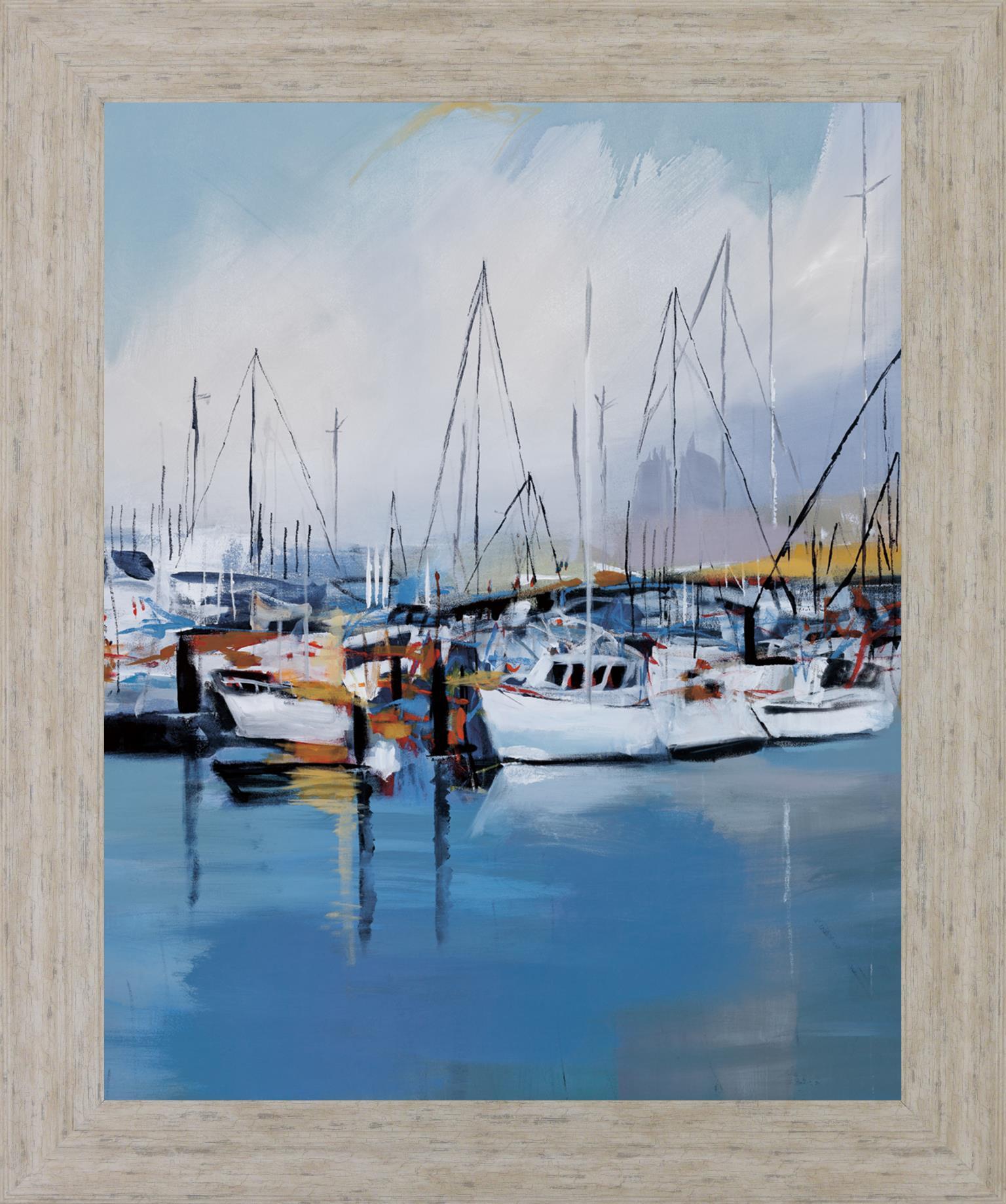 Harbor Reflections - 28" x 34" Framed Wall Art - Blue