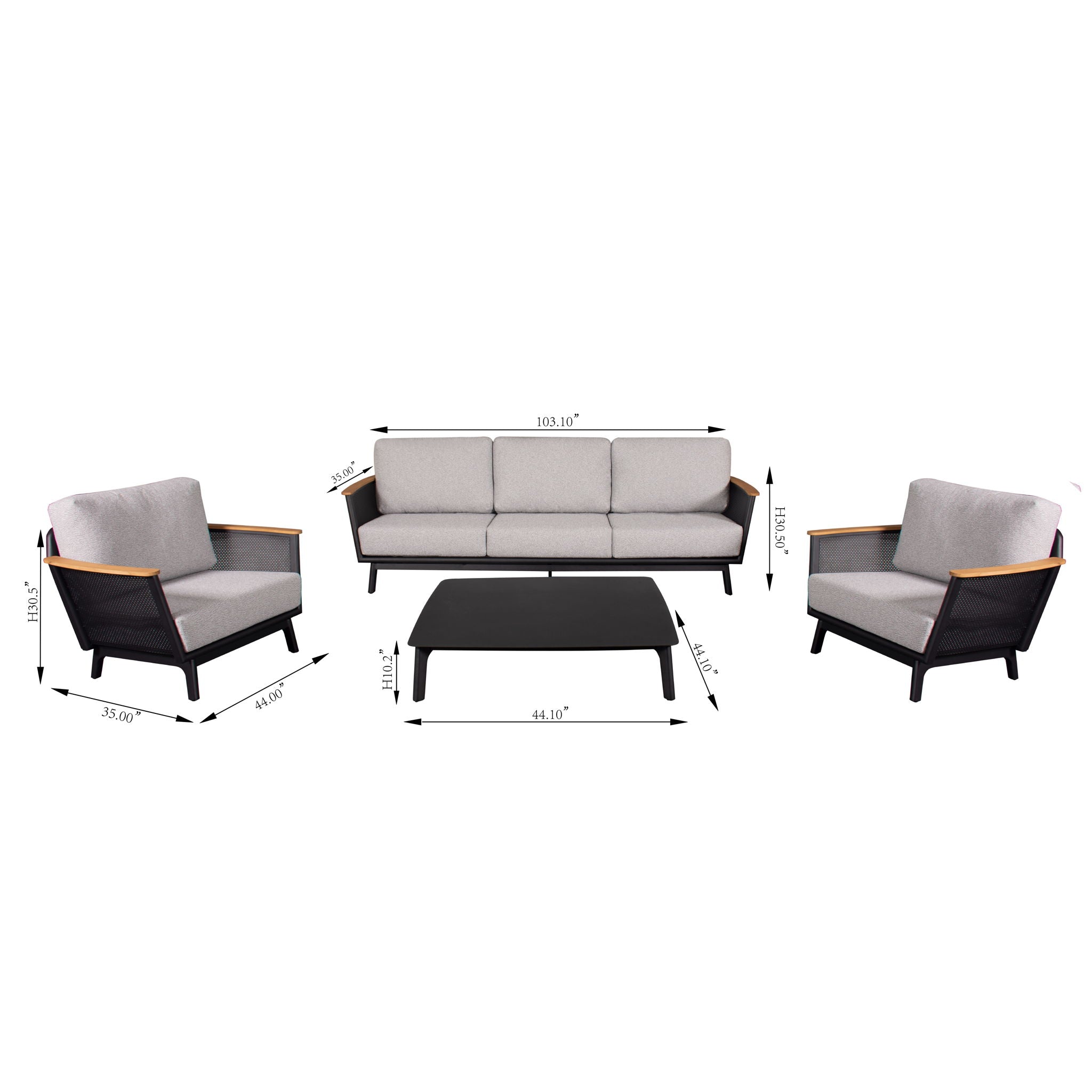Sofa Set With Armrests - Black