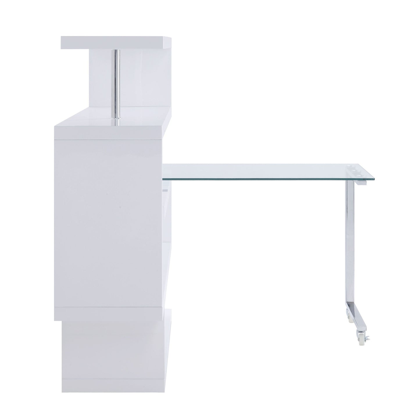 ACME Raceloma Writing Desk w/Shelf, Clear Glass, White & Chrome Finish