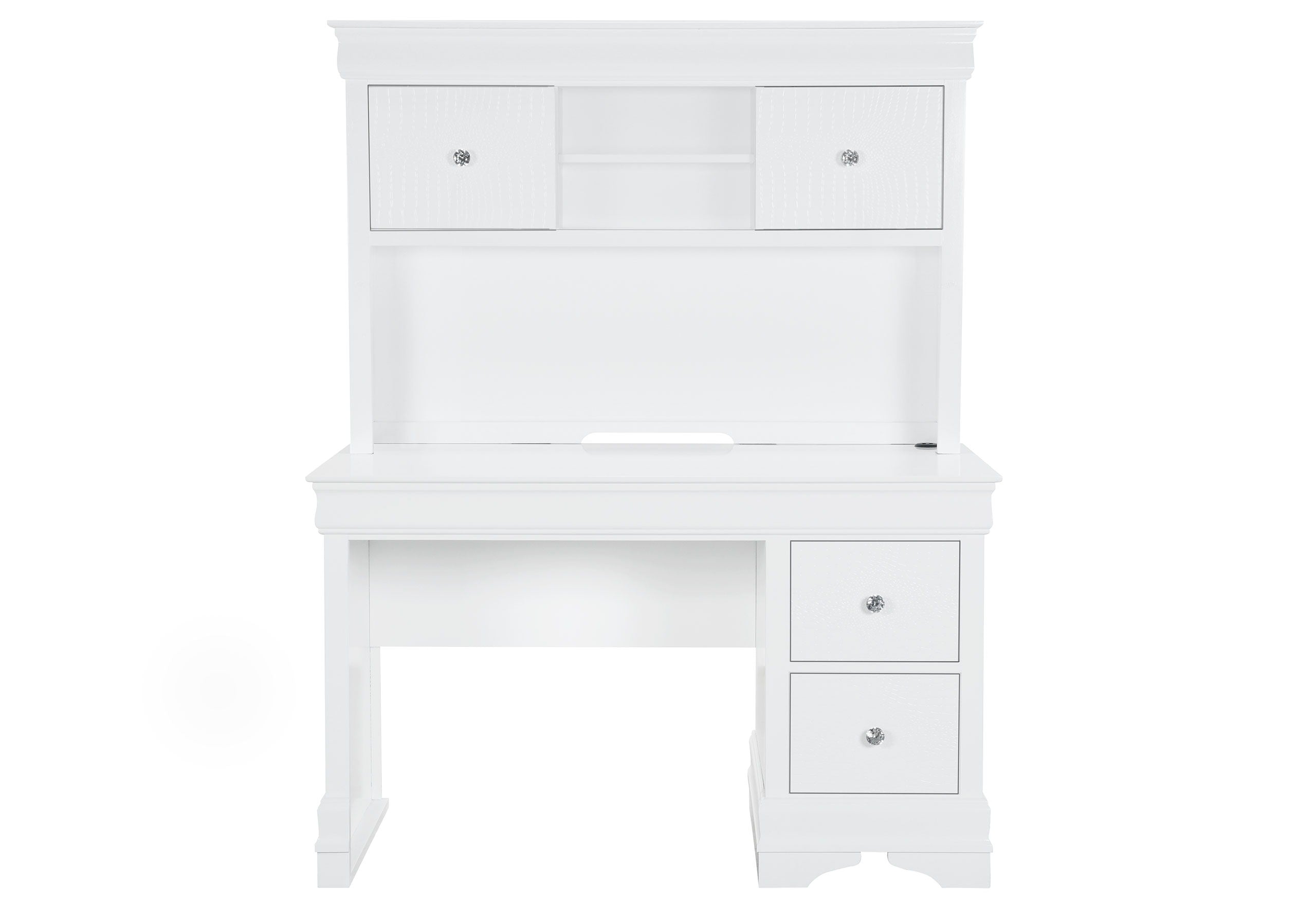 Pompei - 5 Piece Twin Bedroom Set (Bookcase Bed With Desk And Hutch, Nightstand And Chest) - Metallic White