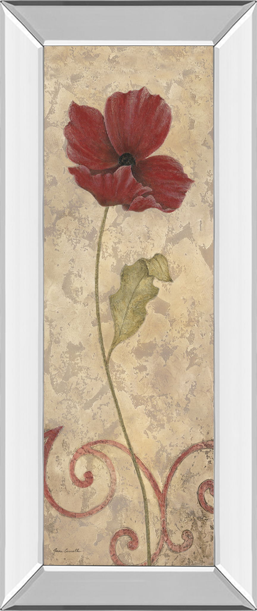 Flower I - Mirrored Framed Print Wall Art - Beige