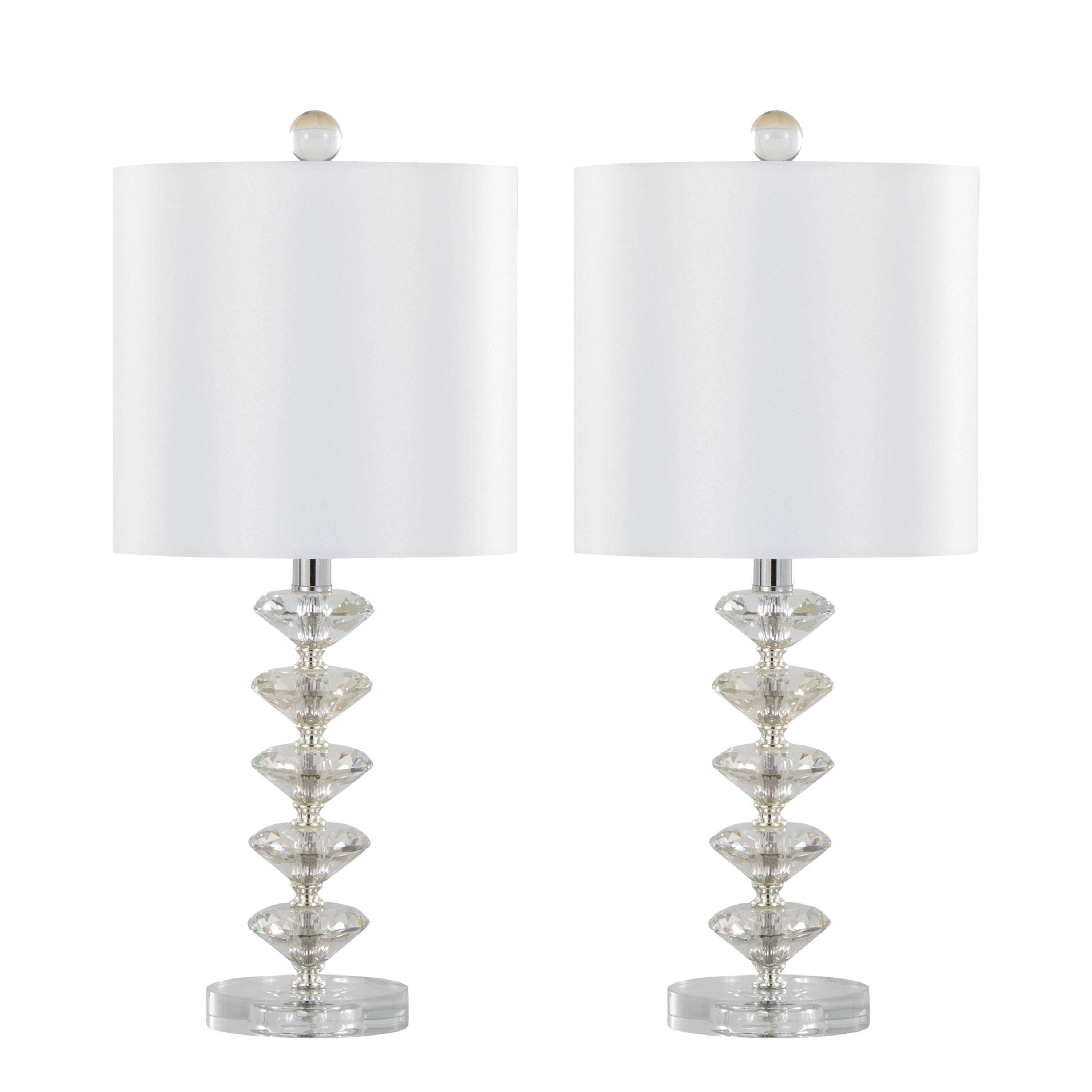 Diamond - Stacked Contemporary Crystal Table Lamp (Set of 2) - Clear / Off White / Chrome