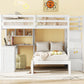 Full Over Twin Bunk Bed with Desk, Drawers and Shelves, White