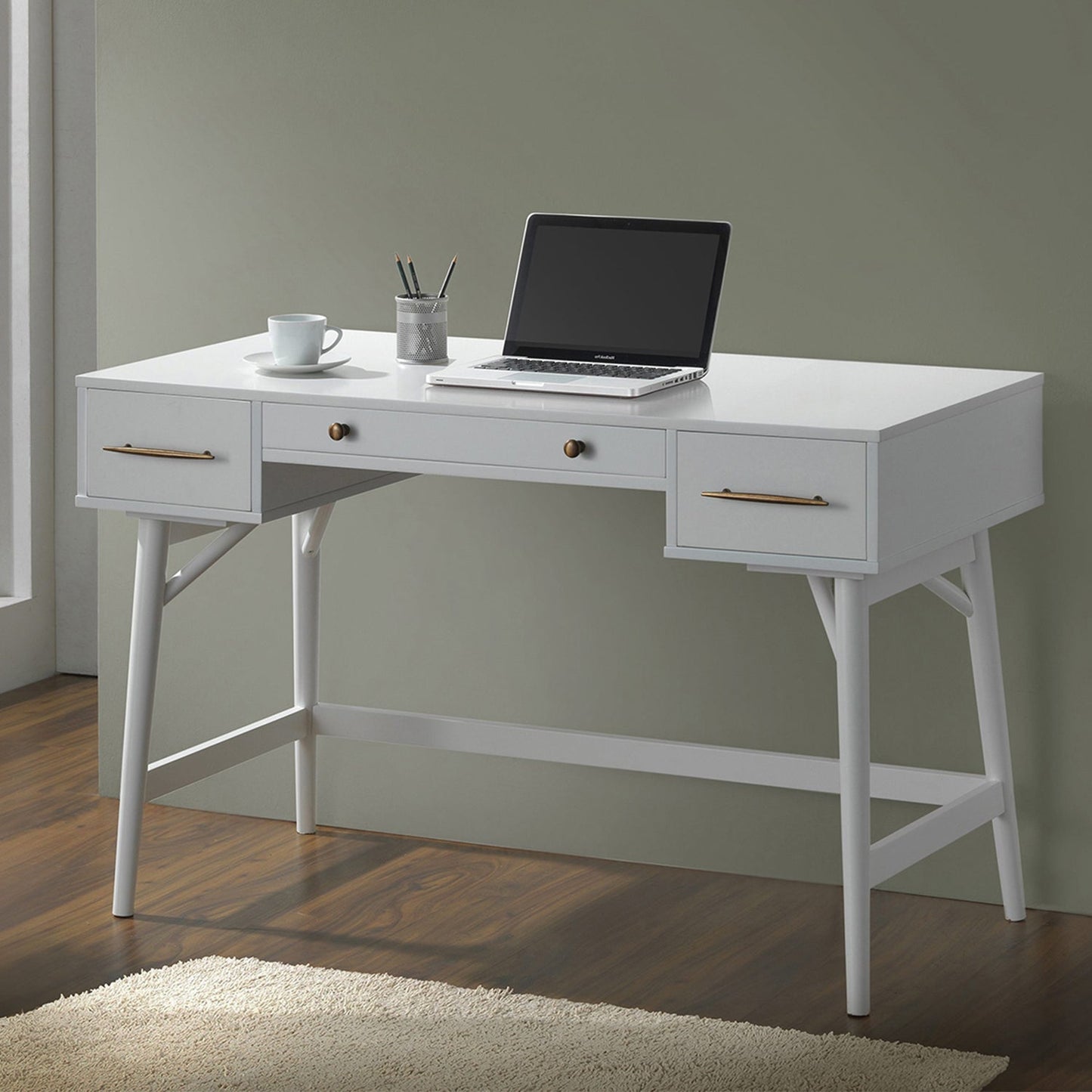 3-Drawer Writing Desk in White Finish