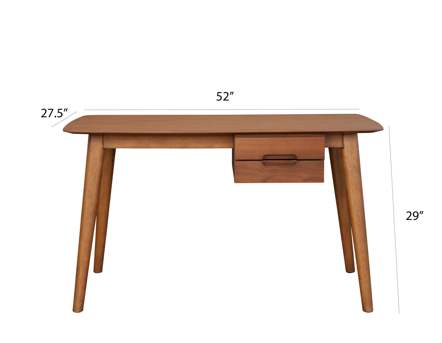 29 H x 27.5 W x 52 D Walnut Mid-Century Modern Writing/Studying Desk with Storage Compartment