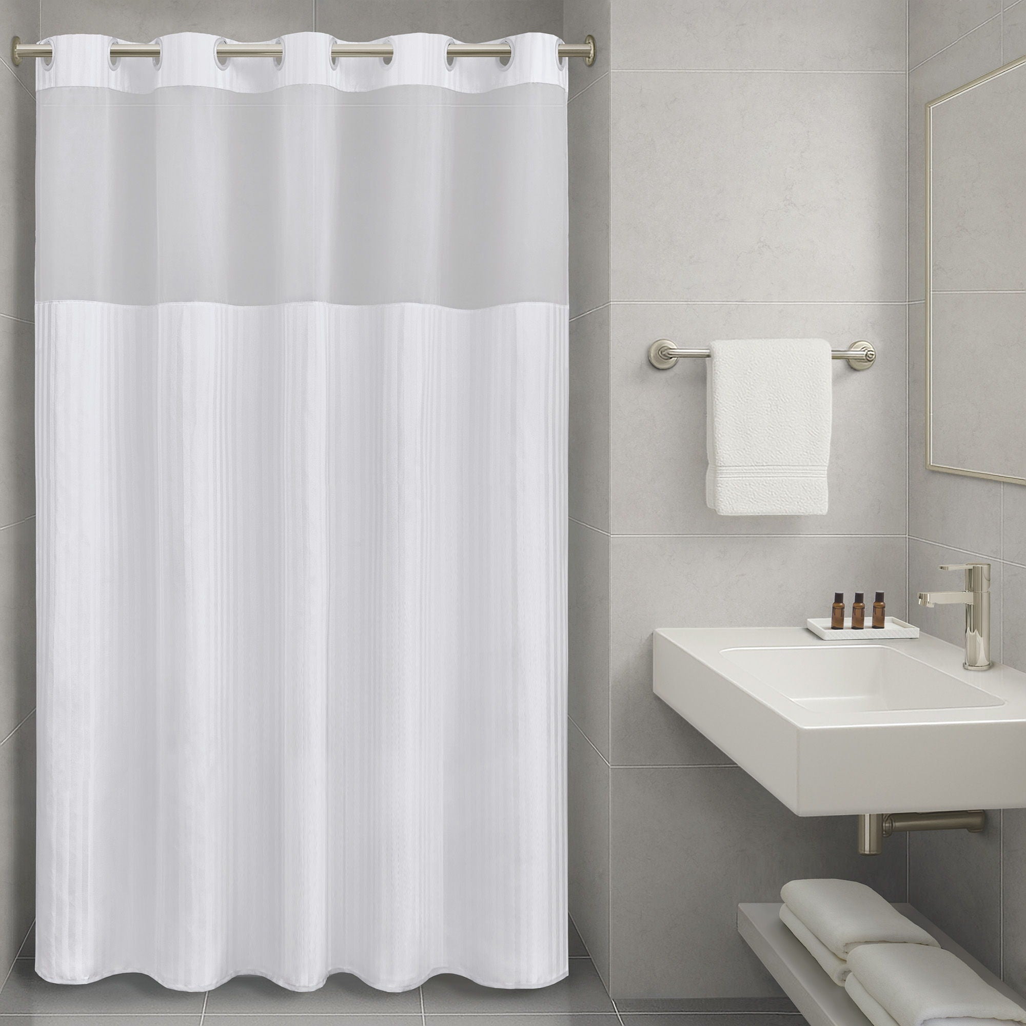 Jacquard - Premium Fabric Shower Curtain - White