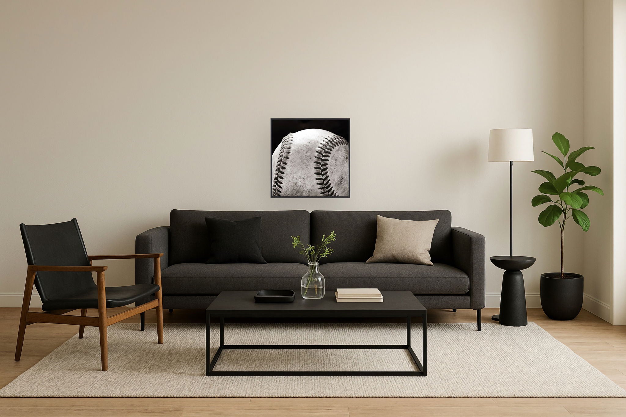 Vintage Stitch Sphere - 24" x 24" Framed Wall Art - Dark Gray