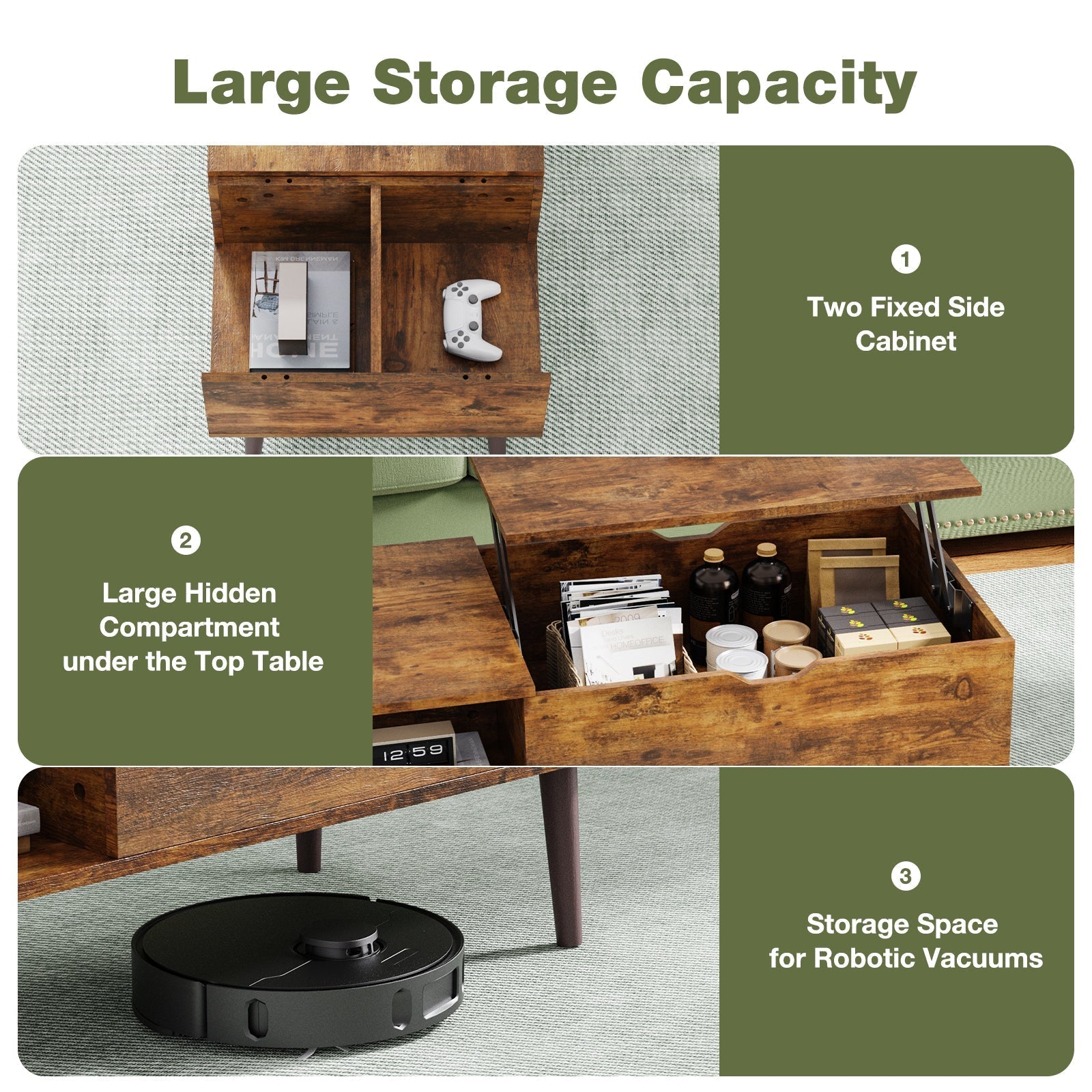 Sweetcrispy Lift Top Coffee Storage Wood Tables with Hidden Compartment Small Dining Desk for Home Living Room Office