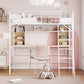 Twin Size Loft Bed with Desk and Shelf , Loft Bed with Ladder,Twin,White