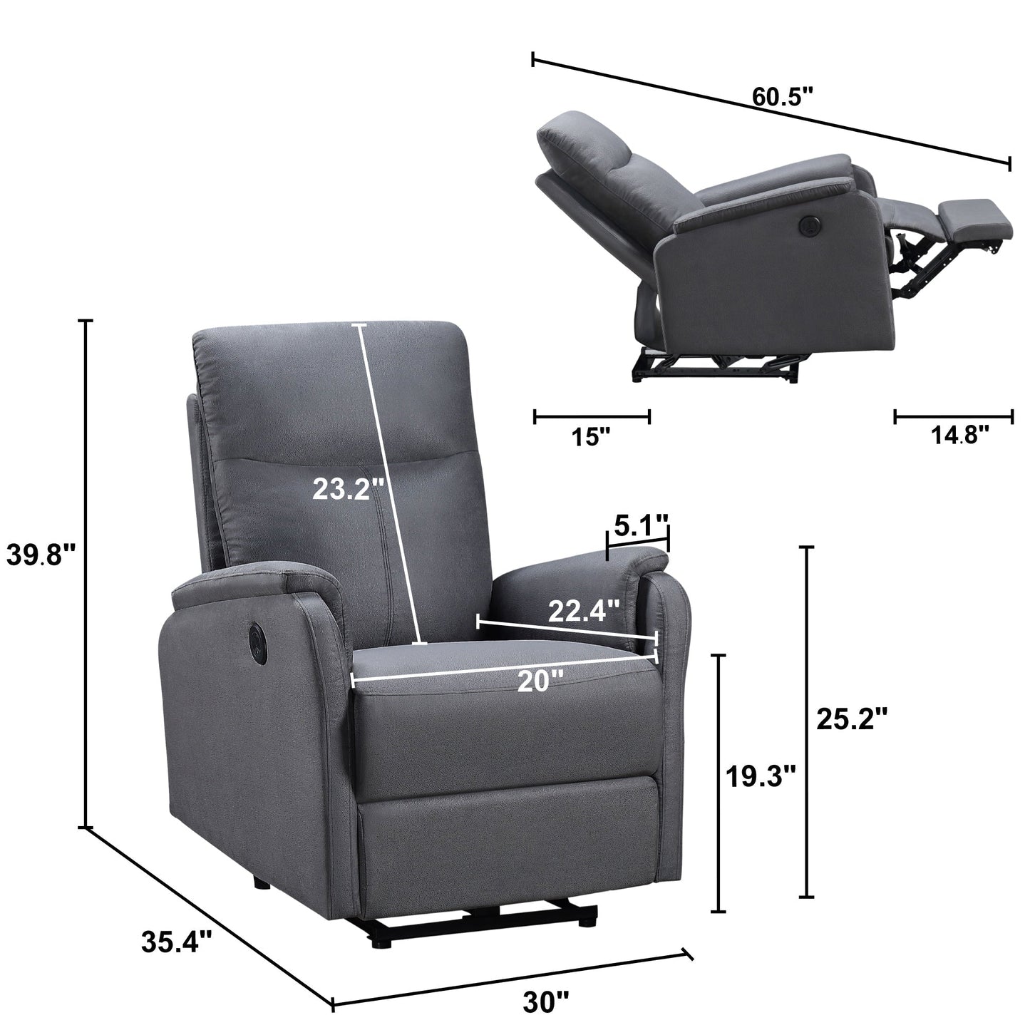 Hot selling For 10 Years , Power Recliner Chair With USB Charge port ,  Recliner Single Chair For Living Room , Bed Room