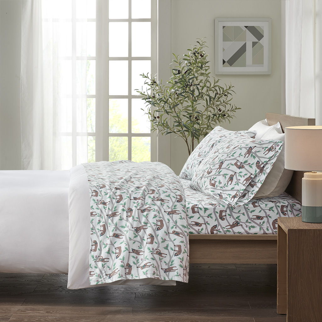Cozy Flannel - King Printed Sheet Set - Multi Sloth