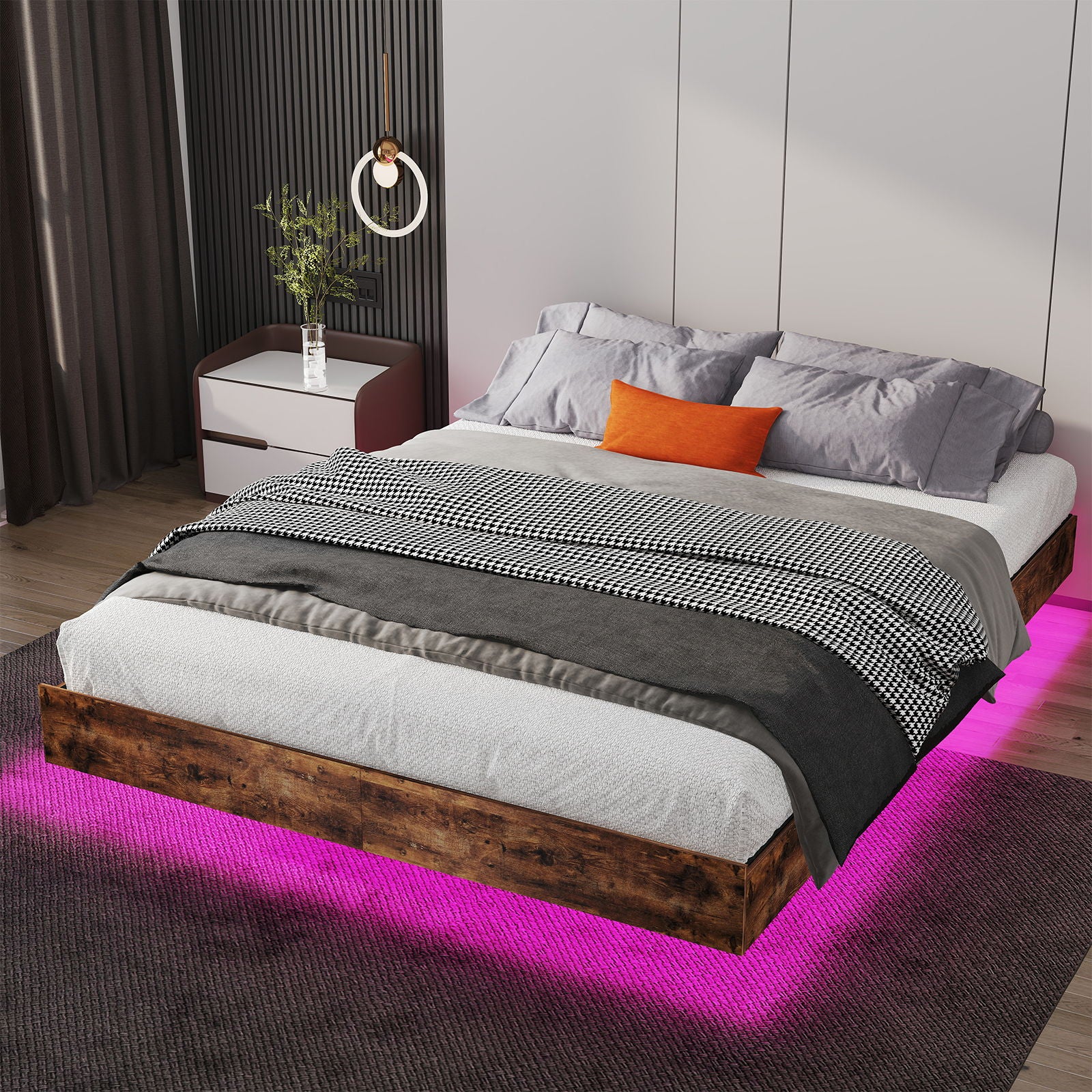 Platform Floating Bed Frame With RGB LED Lights