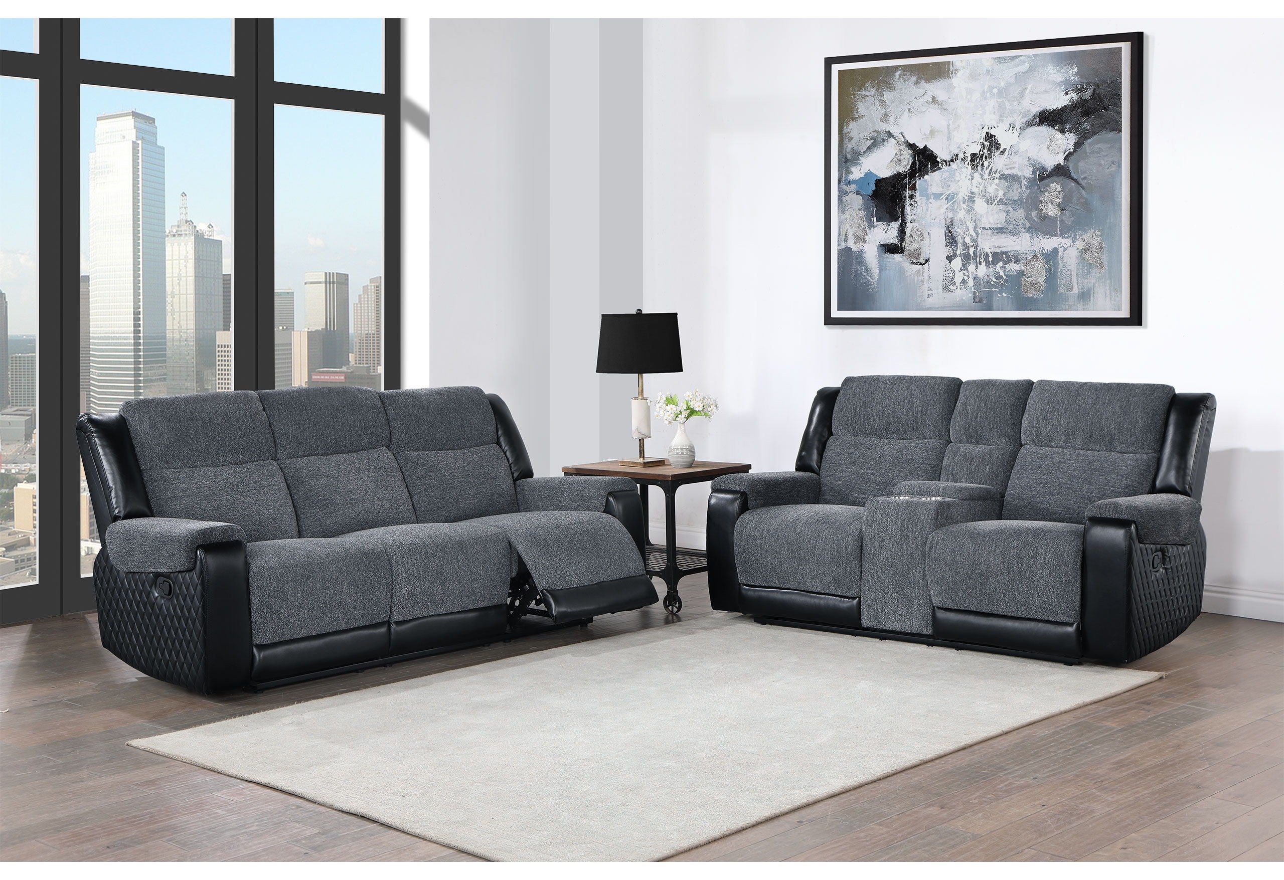 U5914 - Console Reclining Loveseat - Gray / Black