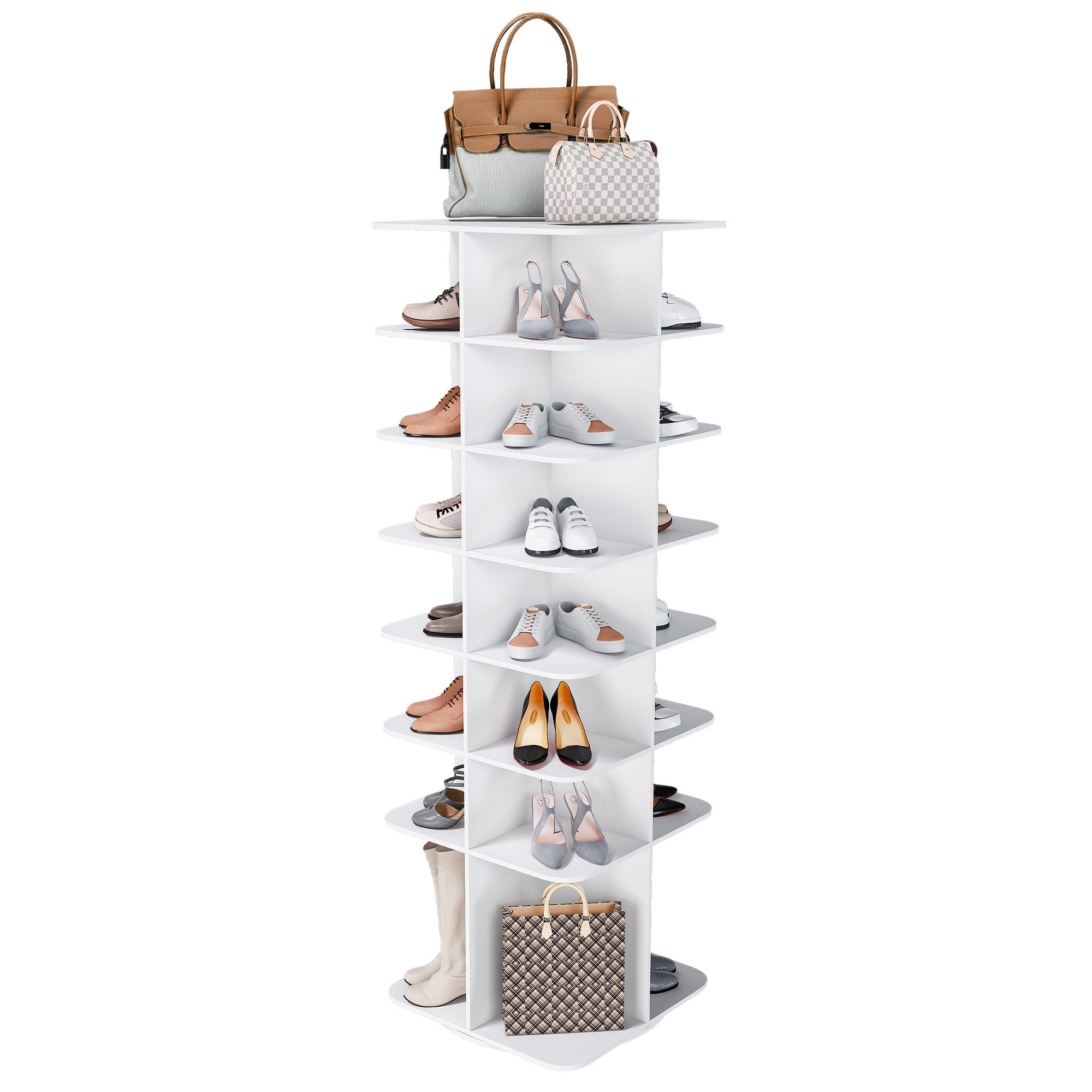 7 Tier Square Rotating Shoe Rack Tower With 360° Spinning Organizer - White