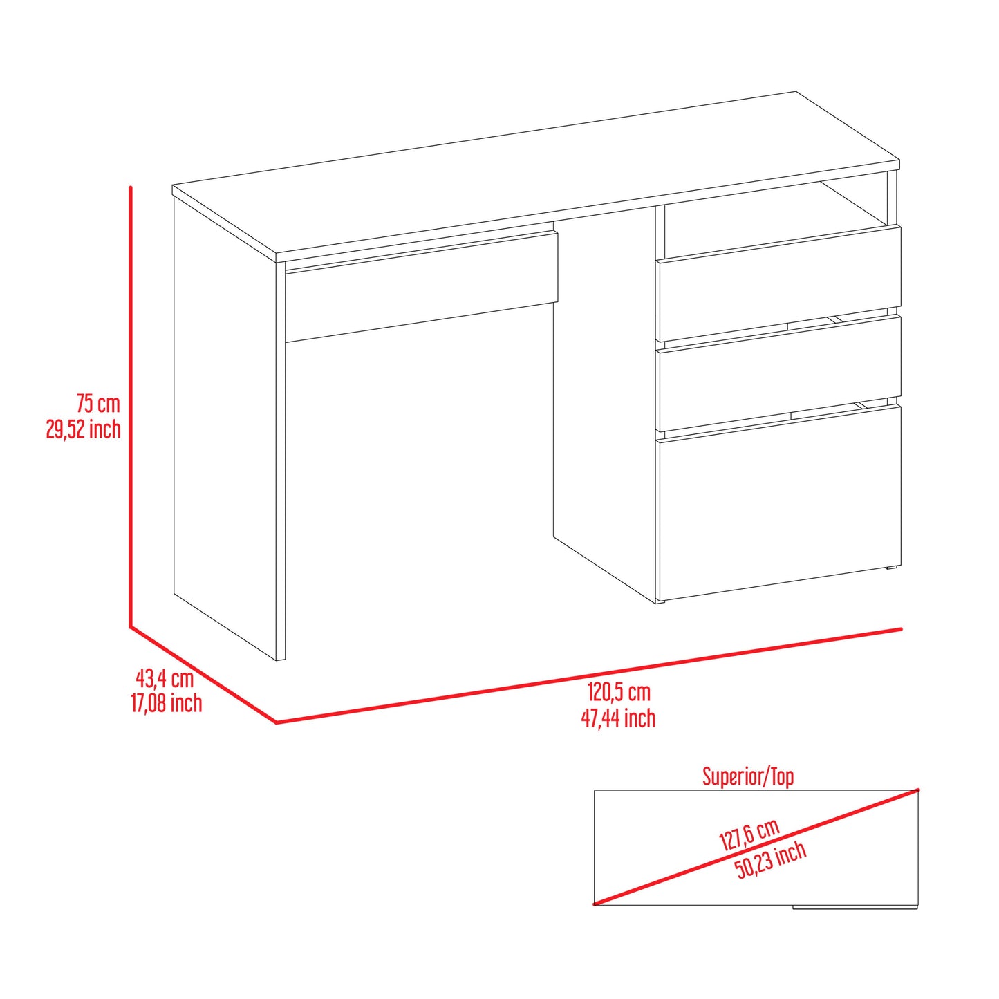 Waterbury 3-Drawer 1-Shelf Computer Desk Black Wengue