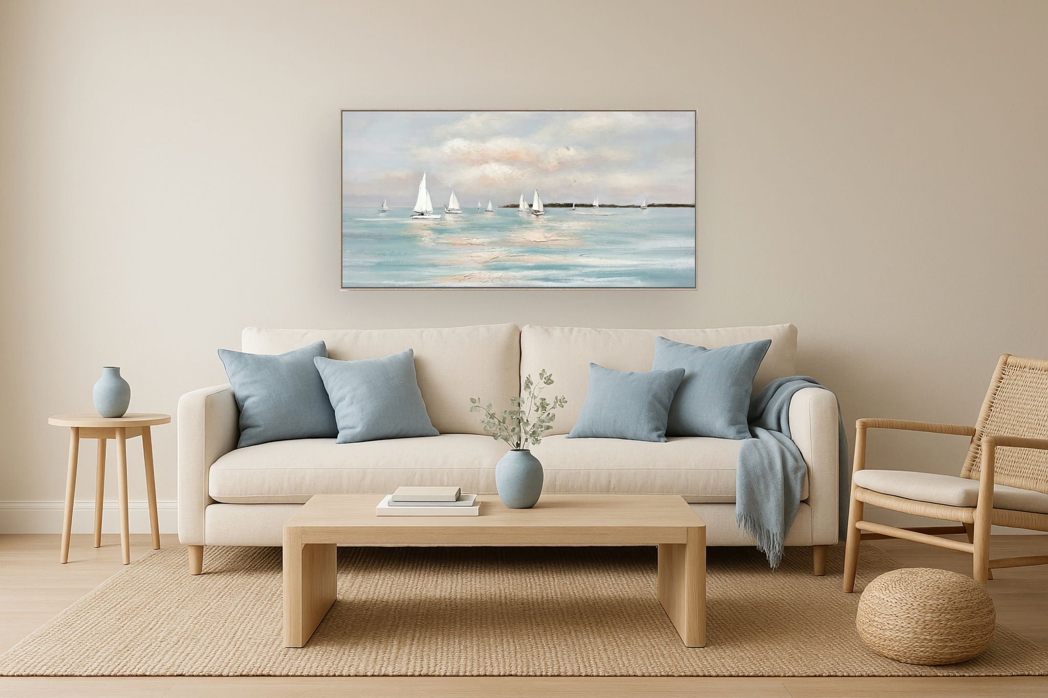 Harbor Drift - 28" x 55" Framed Wall Art - Light Blue