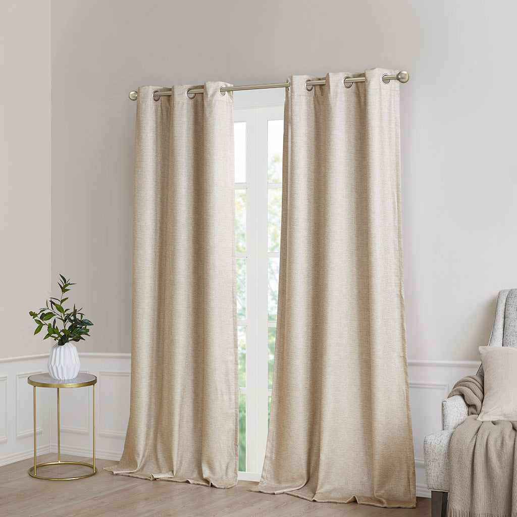 Tonal Printed Faux Silk Total Blackout Curtain Panel Pair