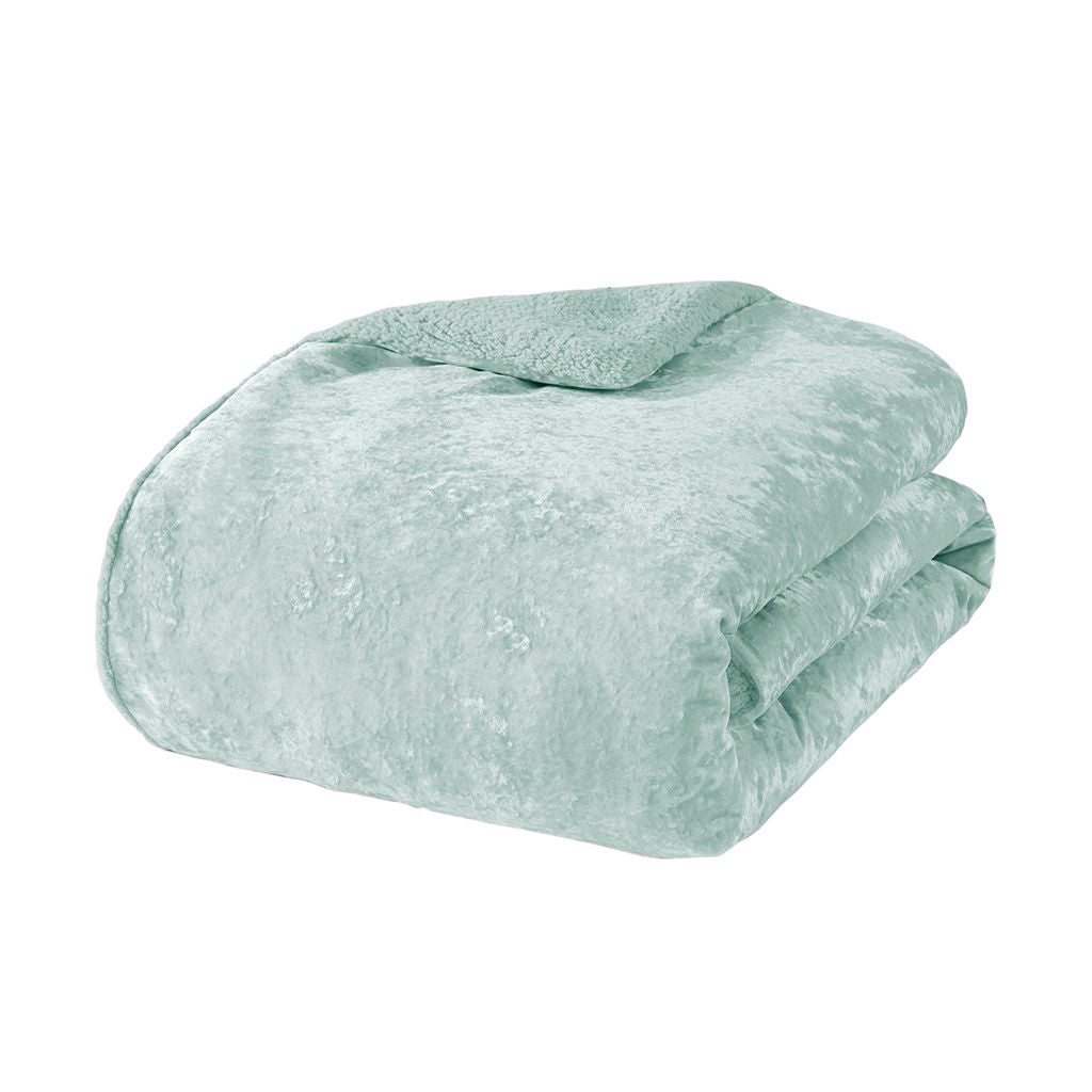 Mira - 3 Piece Full/Queen Crushed Velvet Sherpa Reversible Comforter Set - Aqua