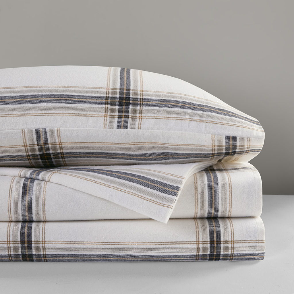 Flannel - 4 Piece California King Sheet Set - Tan Plaid